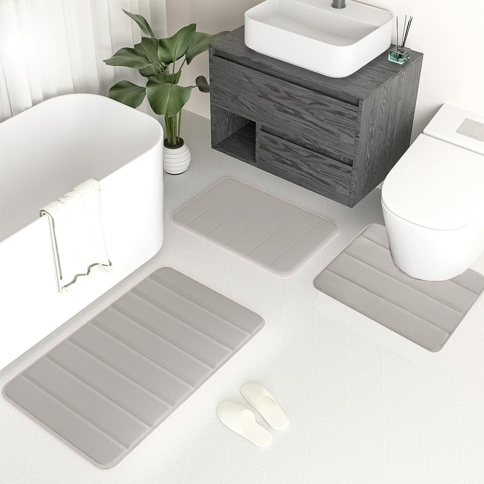 PALIFEUR Memory Foam Toilet Rug, Non-Slip Bathroom Rugs, Toilet Rugs U Shaped Washable, Commode Contour Rug, Soft Comfortable Super Water Absorption #3_Beige