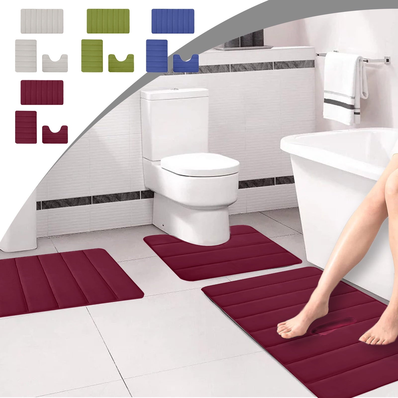 PALIFEUR Memory Foam Toilet Rug, Non-Slip Bathroom Rugs, Toilet Rugs U Shaped Washable, Commode Contour Rug, Soft Comfortable Super Water Absorption #3_Blue