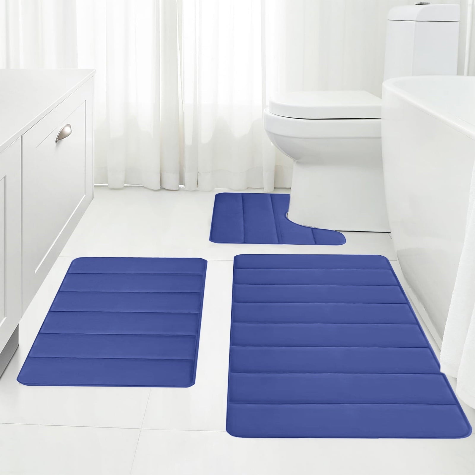 PALIFEUR Memory Foam Toilet Rug, Non-Slip Bathroom Rugs, Toilet Rugs U Shaped Washable, Commode Contour Rug, Soft Comfortable Super Water Absorption #3_Blue