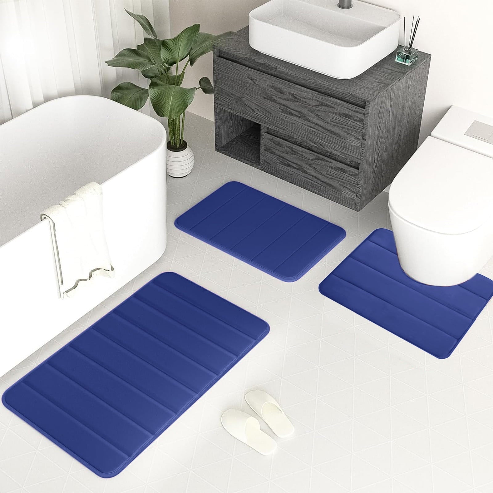 PALIFEUR Memory Foam Toilet Rug, Non-Slip Bathroom Rugs, Toilet Rugs U Shaped Washable, Commode Contour Rug, Soft Comfortable Super Water Absorption #3_Blue