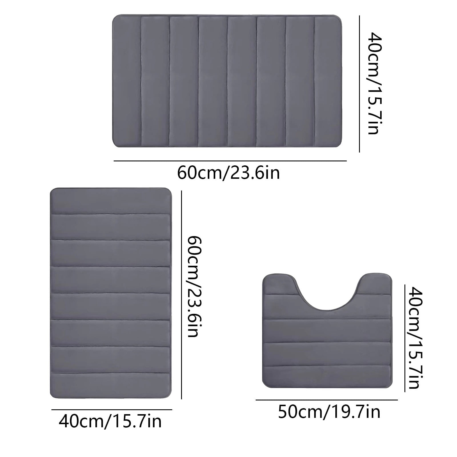 PALIFEUR Memory Foam Toilet Rug, Non-Slip Bathroom Rugs, Toilet Rugs U Shaped Washable, Commode Contour Rug, Soft Comfortable Super Water Absorption #3_Dark Gray