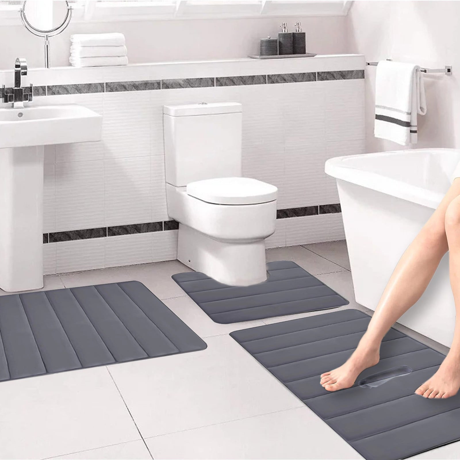 PALIFEUR Memory Foam Toilet Rug, Non-Slip Bathroom Rugs, Toilet Rugs U Shaped Washable, Commode Contour Rug, Soft Comfortable Super Water Absorption #3_Dark Gray
