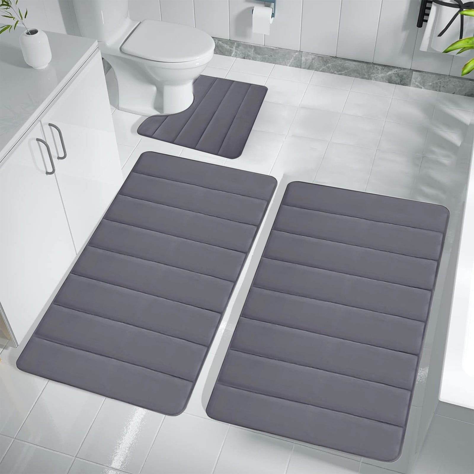 PALIFEUR Memory Foam Toilet Rug, Non-Slip Bathroom Rugs, Toilet Rugs U Shaped Washable, Commode Contour Rug, Soft Comfortable Super Water Absorption #3_Dark Gray