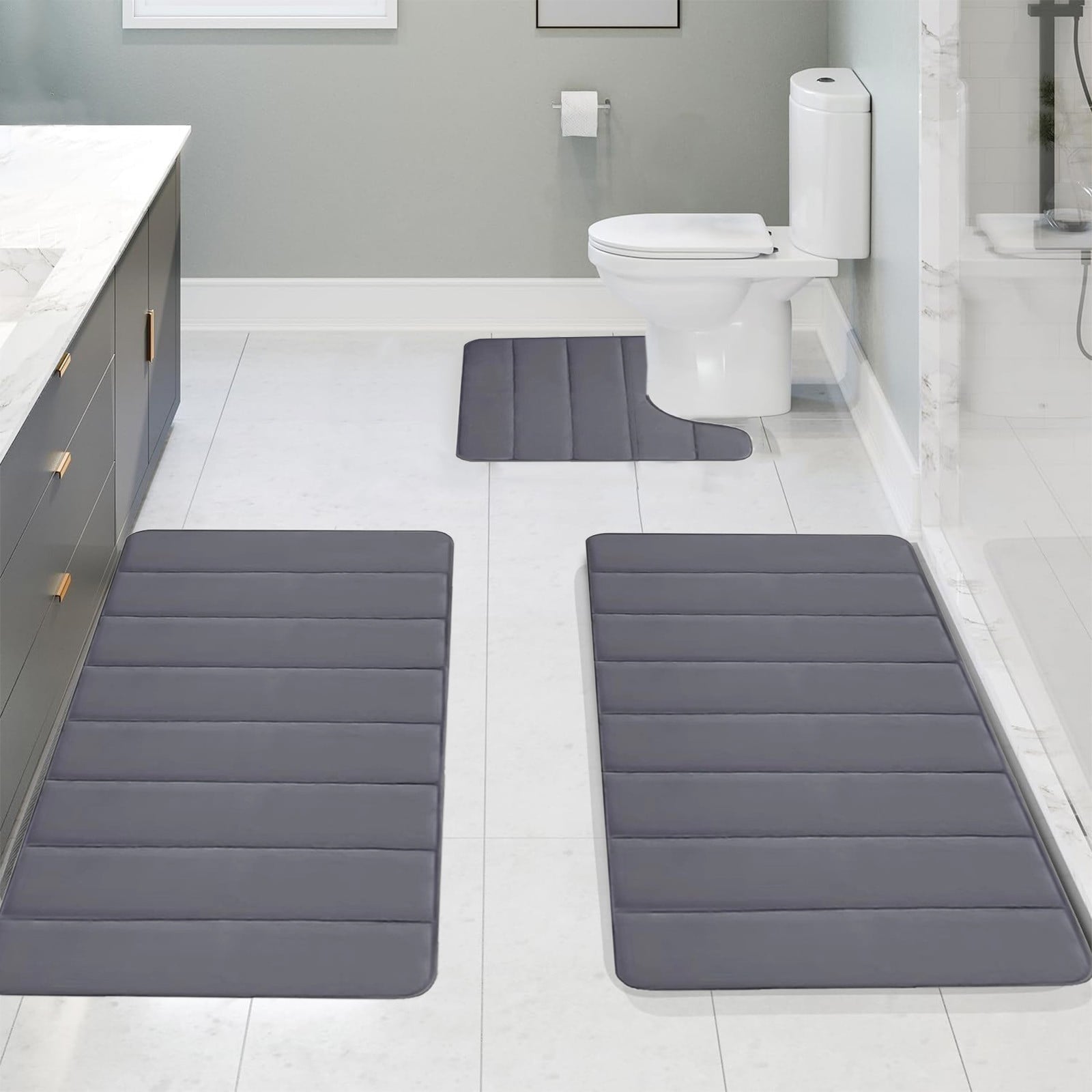 PALIFEUR Memory Foam Toilet Rug, Non-Slip Bathroom Rugs, Toilet Rugs U Shaped Washable, Commode Contour Rug, Soft Comfortable Super Water Absorption #3_Dark Gray