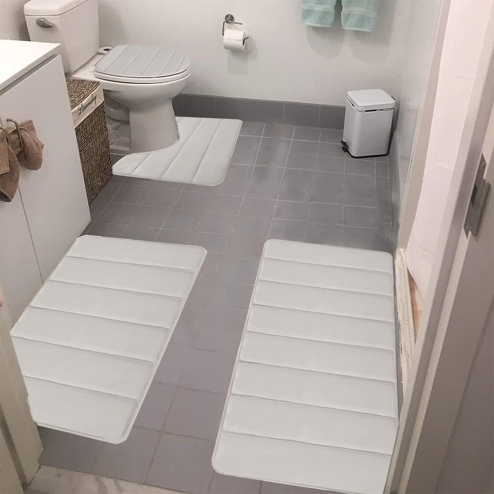 PALIFEUR Memory Foam Toilet Rug, Non-Slip Bathroom Rugs, Toilet Rugs U Shaped Washable, Commode Contour Rug, Soft Comfortable Super Water Absorption #4_Beige