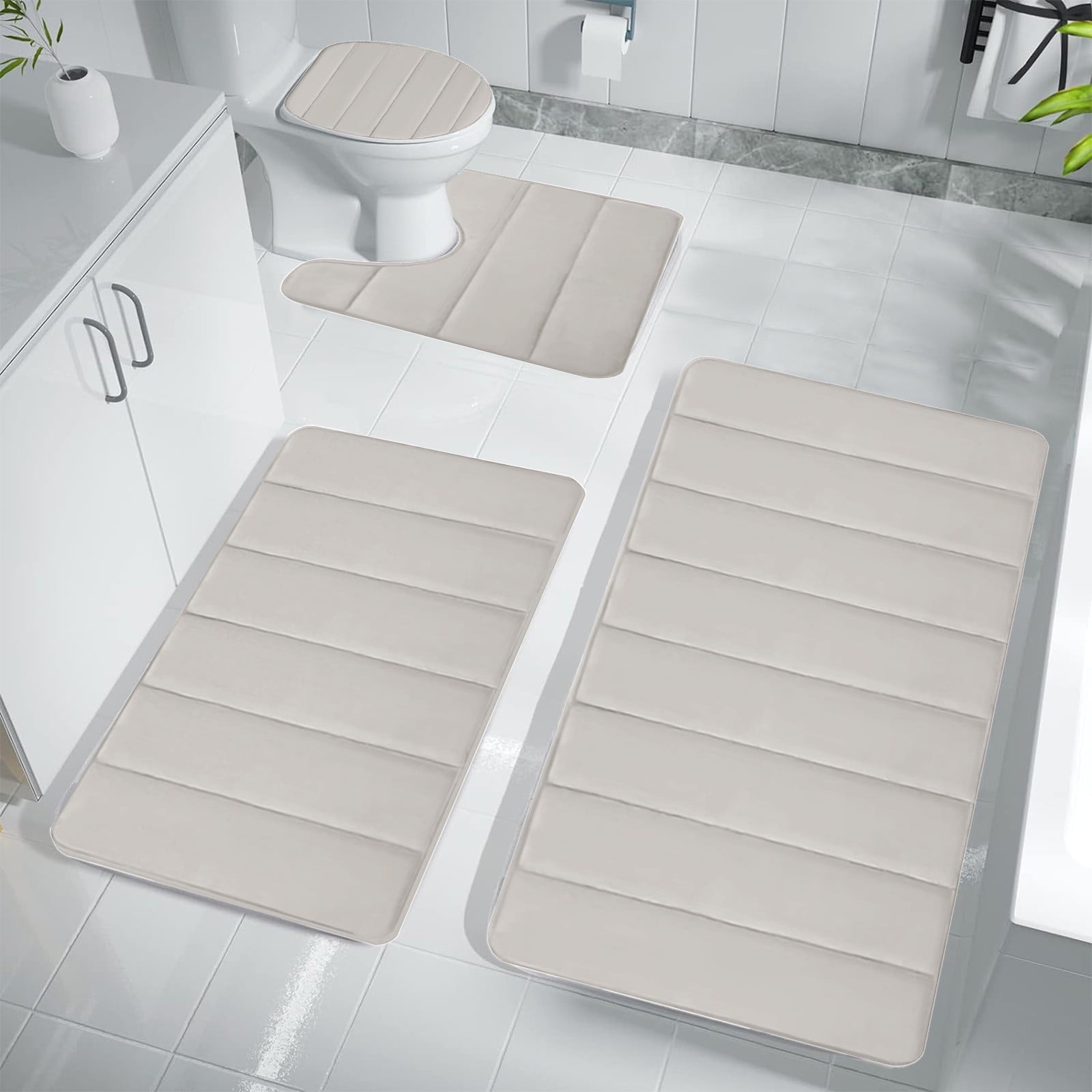 PALIFEUR Memory Foam Toilet Rug, Non-Slip Bathroom Rugs, Toilet Rugs U Shaped Washable, Commode Contour Rug, Soft Comfortable Super Water Absorption #4_Beige