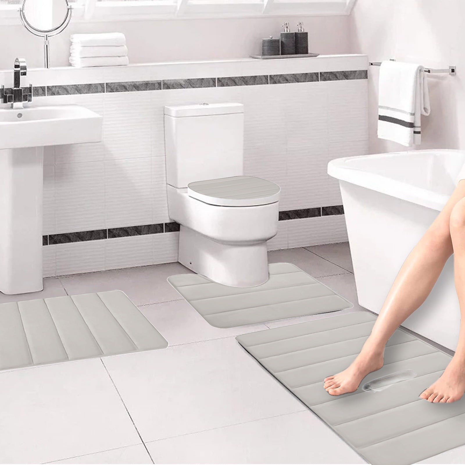 PALIFEUR Memory Foam Toilet Rug, Non-Slip Bathroom Rugs, Toilet Rugs U Shaped Washable, Commode Contour Rug, Soft Comfortable Super Water Absorption #4_Beige