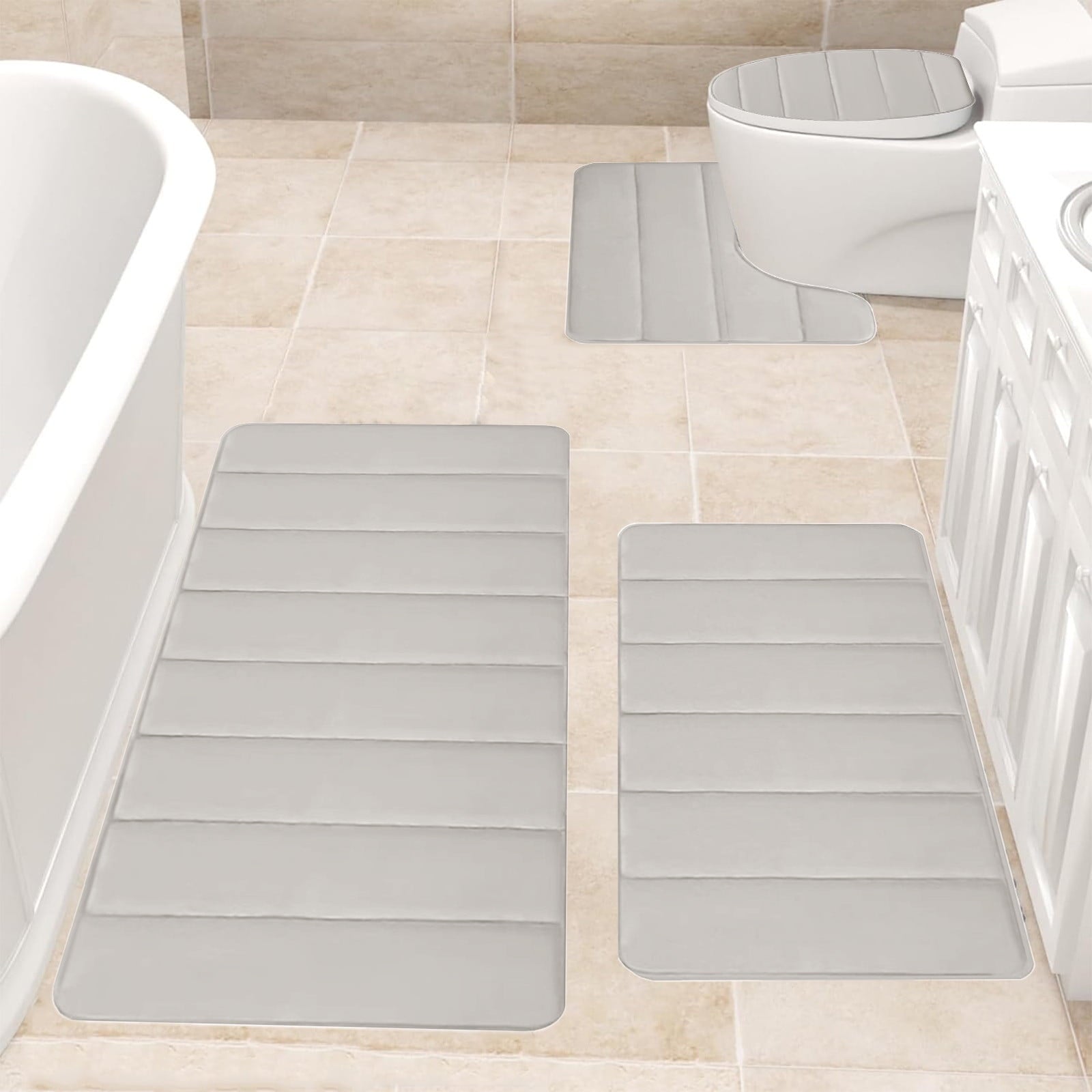 PALIFEUR Memory Foam Toilet Rug, Non-Slip Bathroom Rugs, Toilet Rugs U Shaped Washable, Commode Contour Rug, Soft Comfortable Super Water Absorption #4_Beige