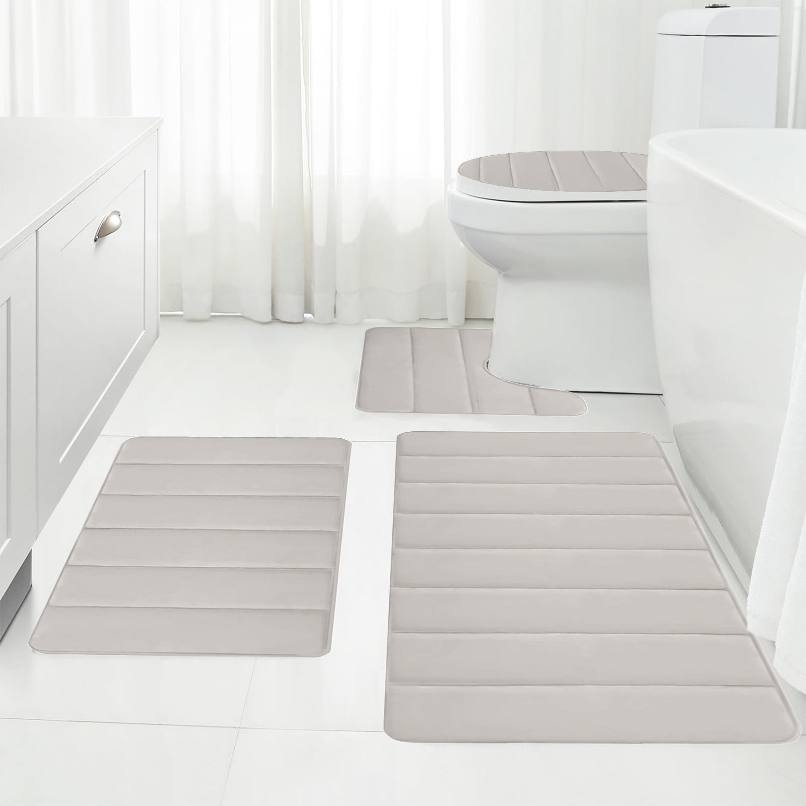 PALIFEUR Memory Foam Toilet Rug, Non-Slip Bathroom Rugs, Toilet Rugs U Shaped Washable, Commode Contour Rug, Soft Comfortable Super Water Absorption #4_Beige