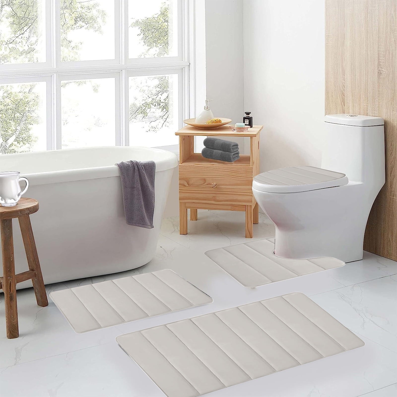 PALIFEUR Memory Foam Toilet Rug, Non-Slip Bathroom Rugs, Toilet Rugs U Shaped Washable, Commode Contour Rug, Soft Comfortable Super Water Absorption #4_Beige