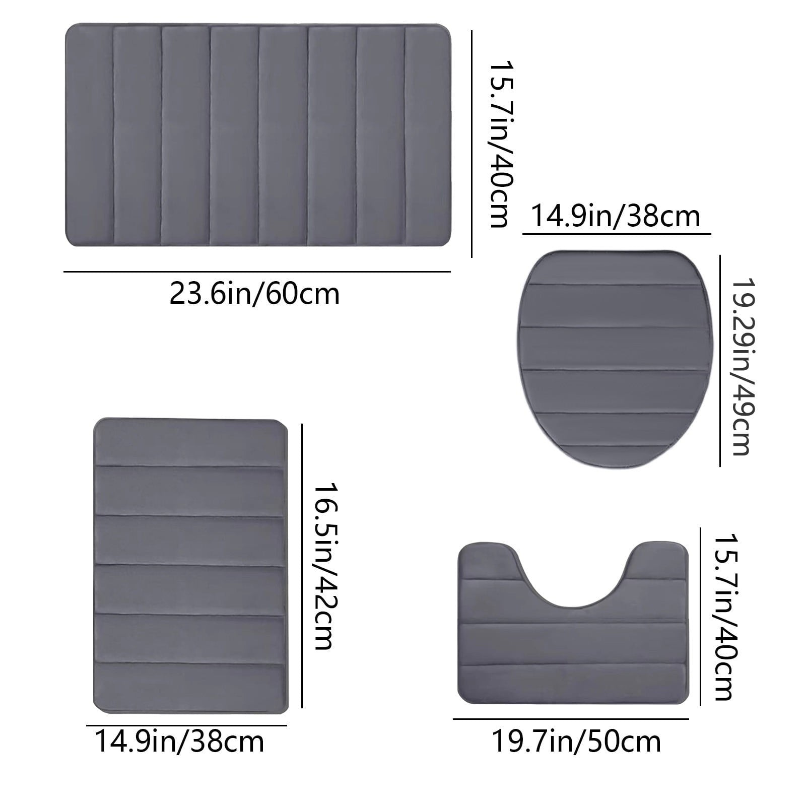 PALIFEUR Memory Foam Toilet Rug, Non-Slip Bathroom Rugs, Toilet Rugs U Shaped Washable, Commode Contour Rug, Soft Comfortable Super Water Absorption #4_Dark Gray
