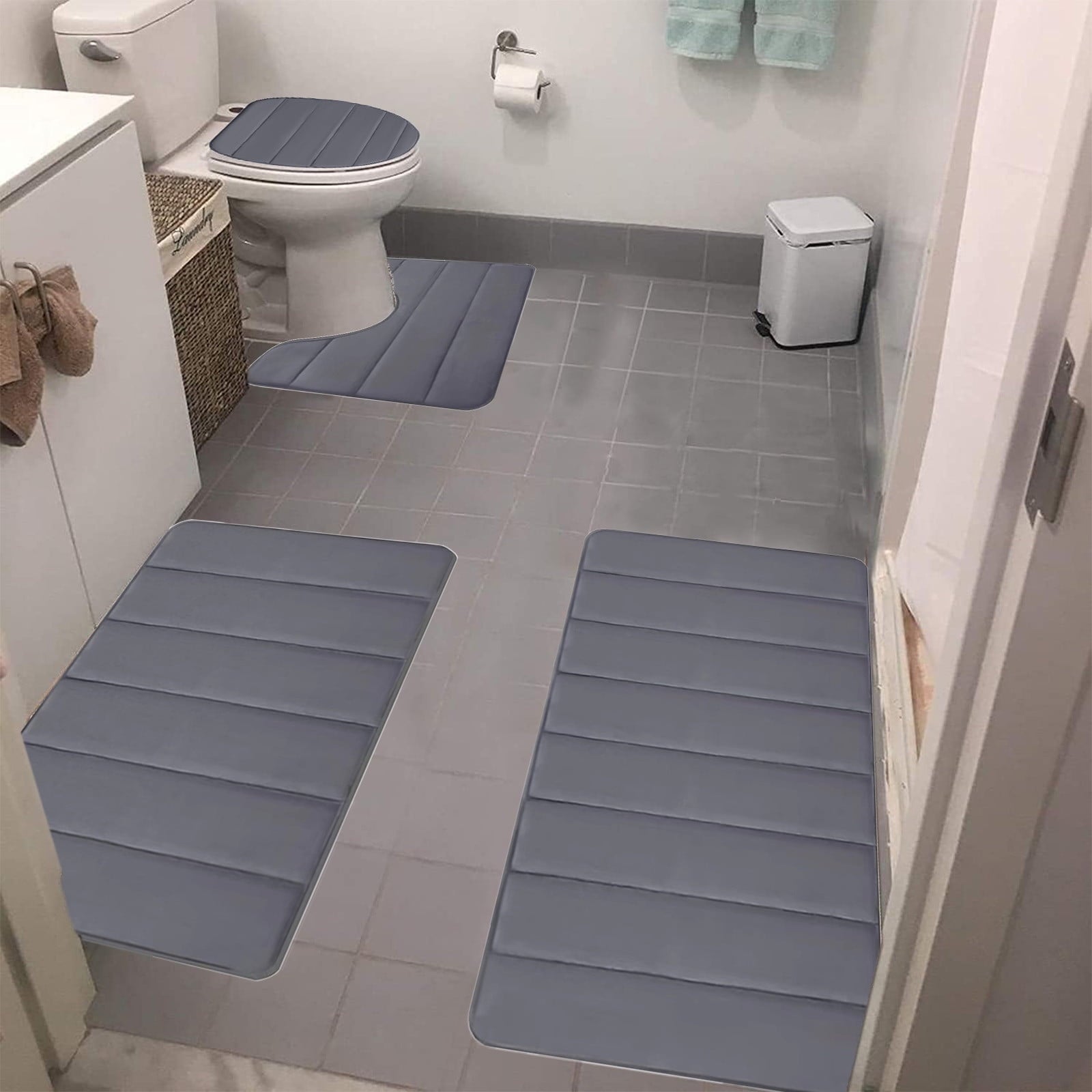 PALIFEUR Memory Foam Toilet Rug, Non-Slip Bathroom Rugs, Toilet Rugs U Shaped Washable, Commode Contour Rug, Soft Comfortable Super Water Absorption #4_Dark Gray