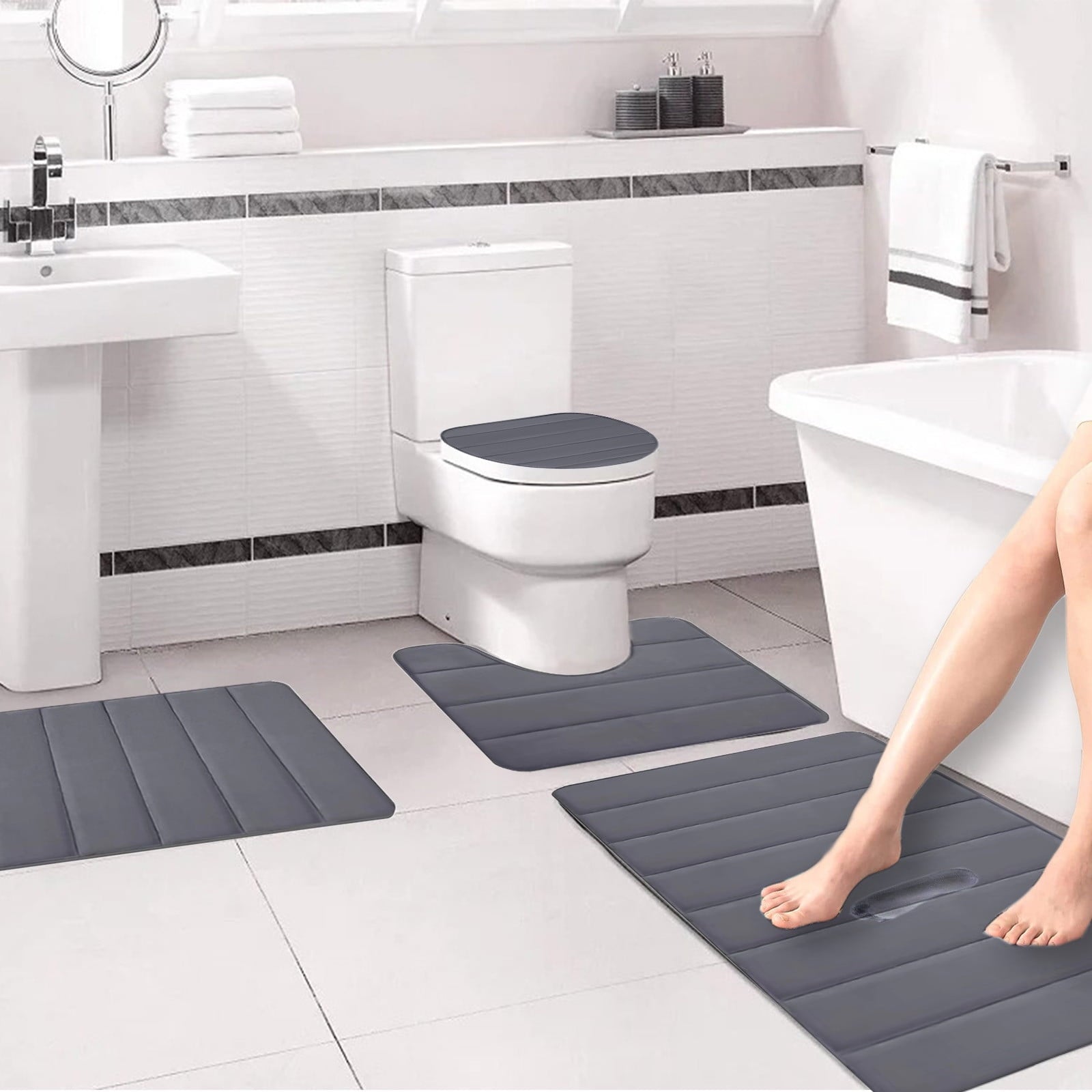 PALIFEUR Memory Foam Toilet Rug, Non-Slip Bathroom Rugs, Toilet Rugs U Shaped Washable, Commode Contour Rug, Soft Comfortable Super Water Absorption #4_Dark Gray
