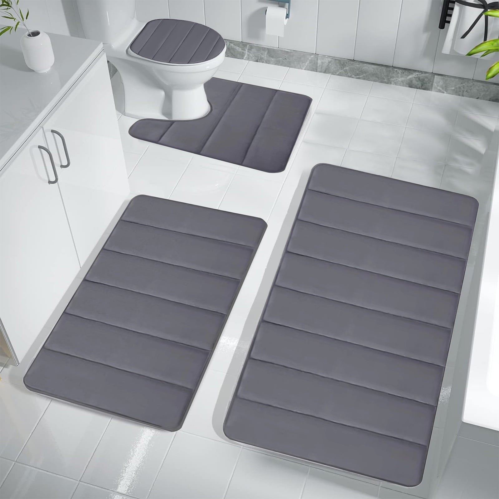 PALIFEUR Memory Foam Toilet Rug, Non-Slip Bathroom Rugs, Toilet Rugs U Shaped Washable, Commode Contour Rug, Soft Comfortable Super Water Absorption #4_Dark Gray