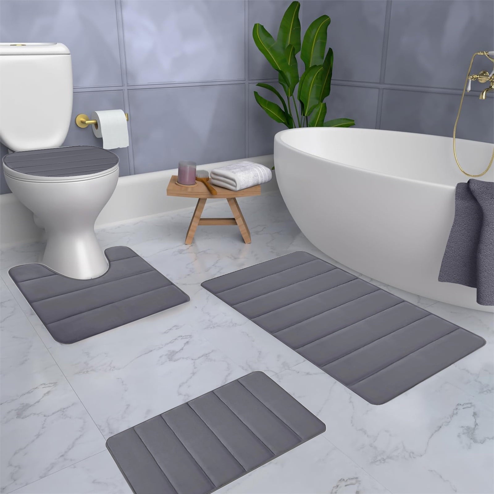 PALIFEUR Memory Foam Toilet Rug, Non-Slip Bathroom Rugs, Toilet Rugs U Shaped Washable, Commode Contour Rug, Soft Comfortable Super Water Absorption #4_Dark Gray