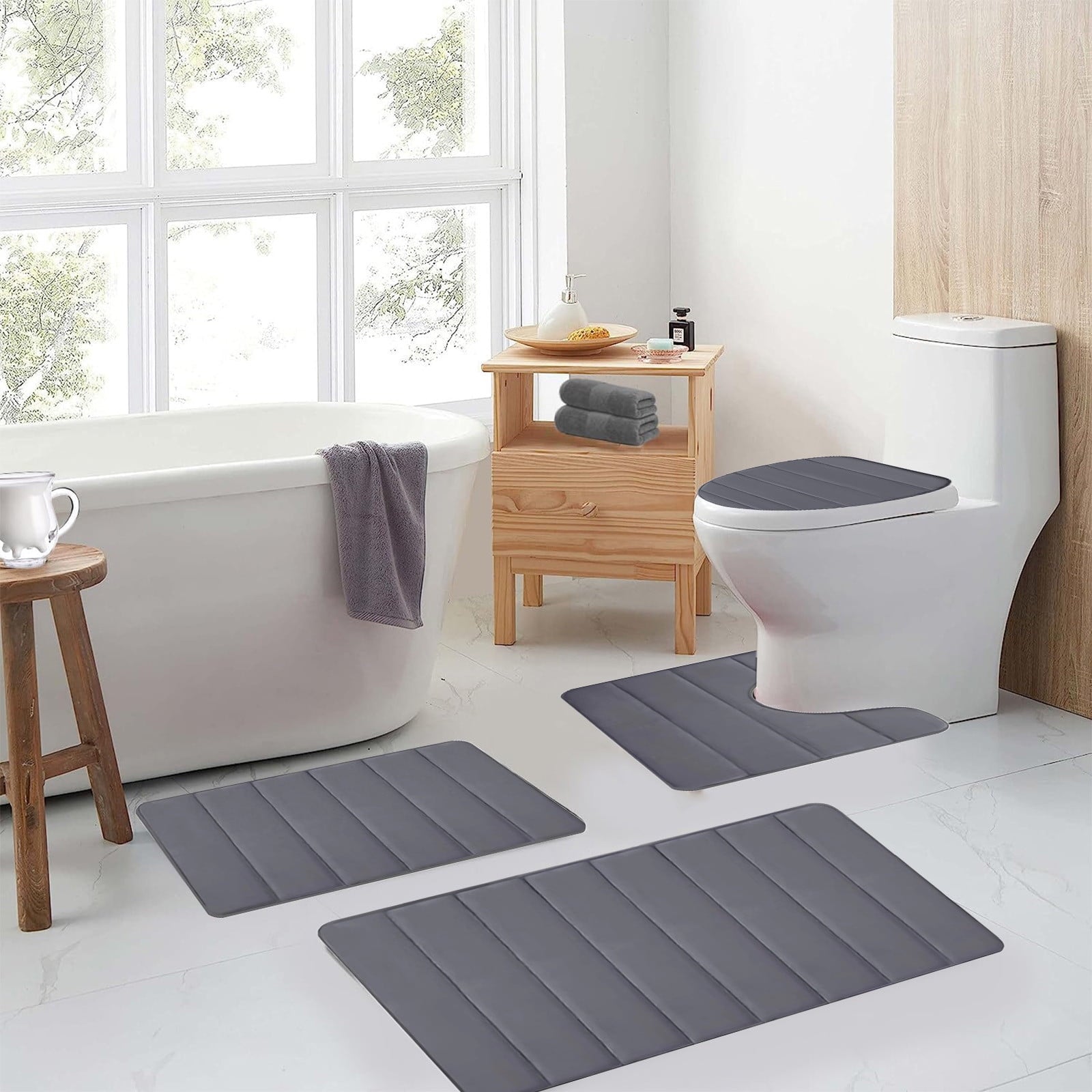 PALIFEUR Memory Foam Toilet Rug, Non-Slip Bathroom Rugs, Toilet Rugs U Shaped Washable, Commode Contour Rug, Soft Comfortable Super Water Absorption #4_Dark Gray