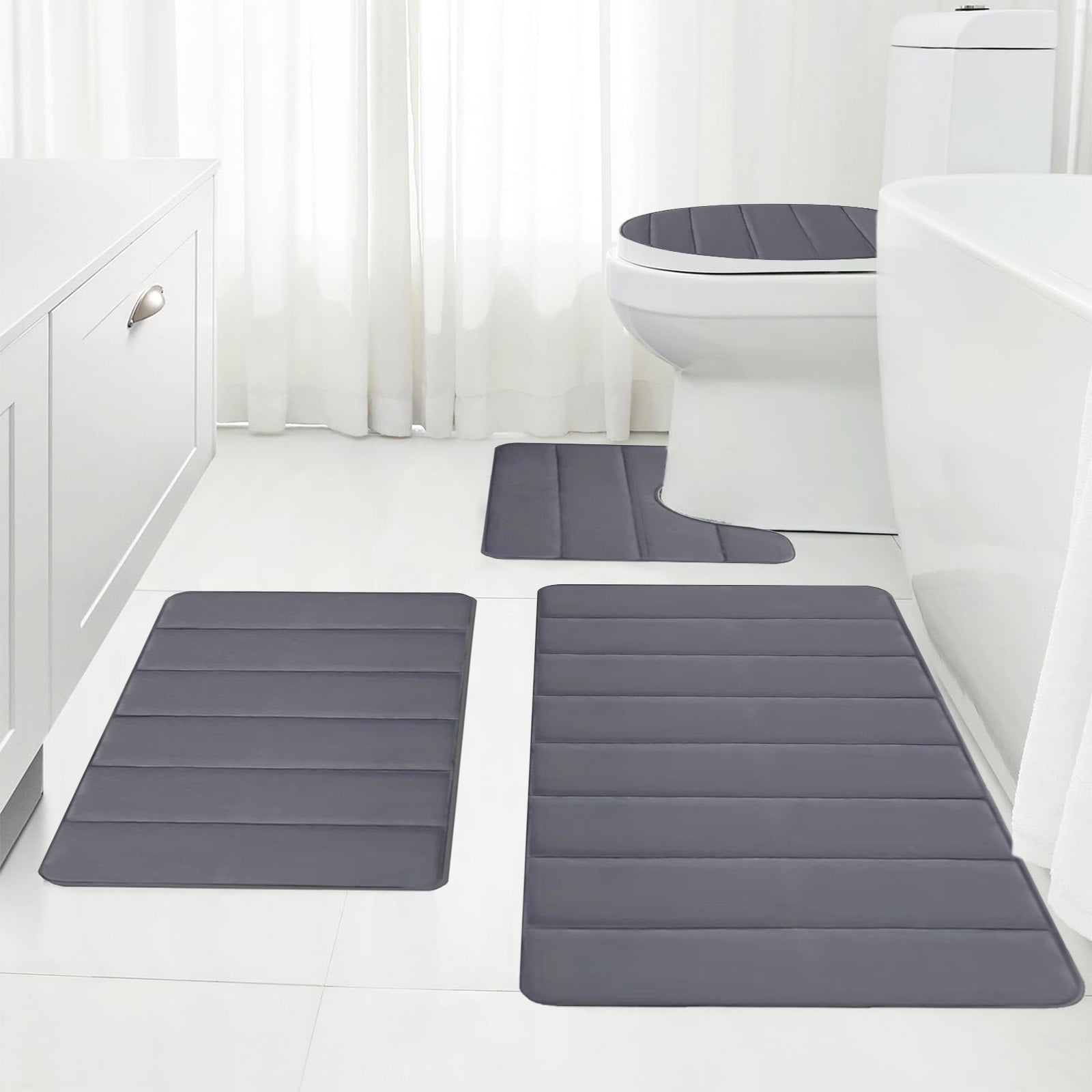 PALIFEUR Memory Foam Toilet Rug, Non-Slip Bathroom Rugs, Toilet Rugs U Shaped Washable, Commode Contour Rug, Soft Comfortable Super Water Absorption #4_Dark Gray