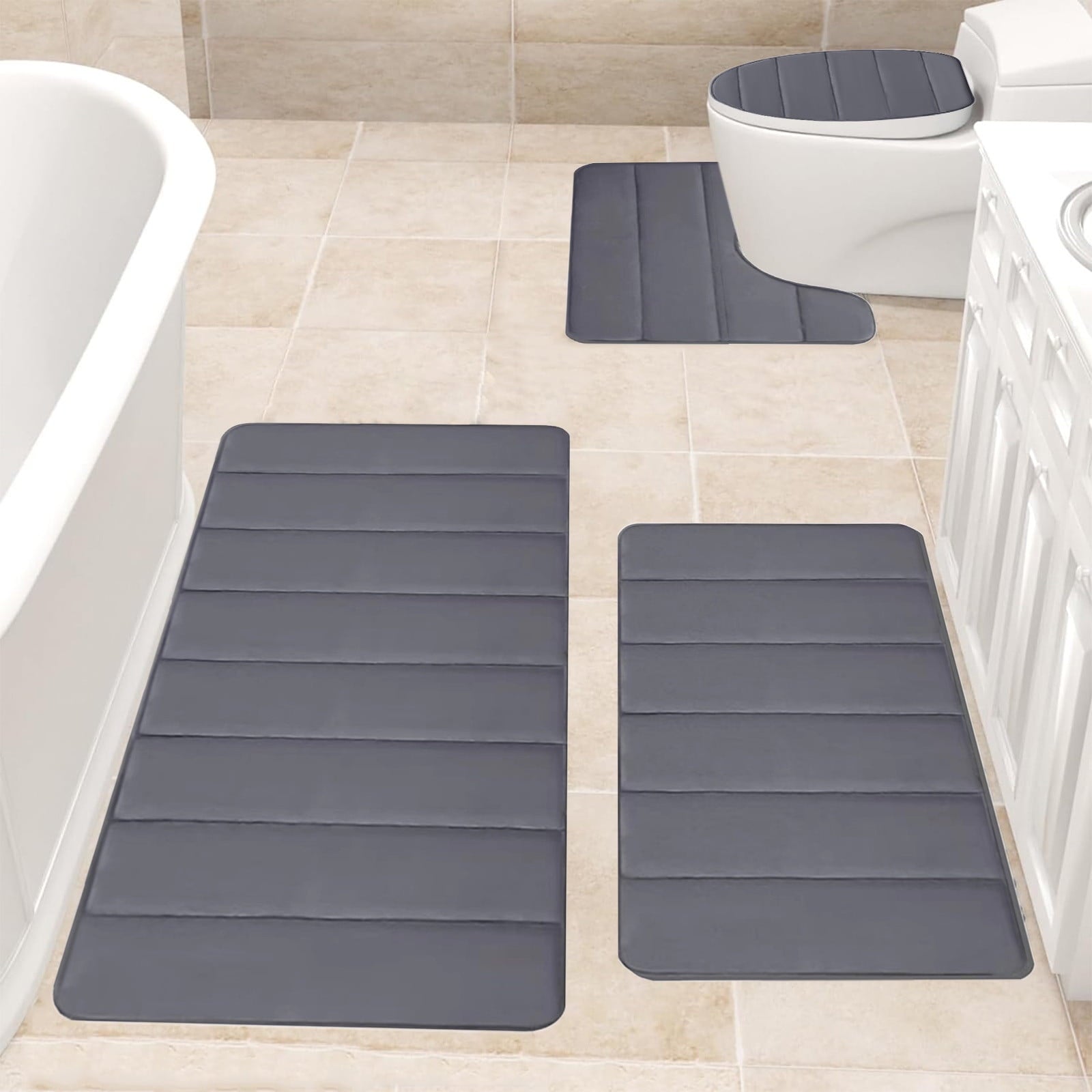 PALIFEUR Memory Foam Toilet Rug, Non-Slip Bathroom Rugs, Toilet Rugs U Shaped Washable, Commode Contour Rug, Soft Comfortable Super Water Absorption #4_Dark Gray
