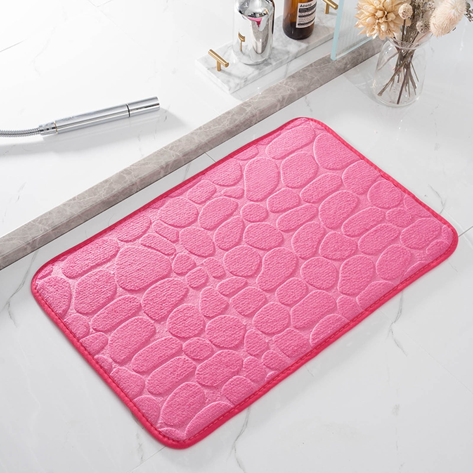 Dmlowu Bathroom Rugs - Ultra Absorbent Non-Slip Floor Bath Mat, Super Soft Shower Mat for Bath Tub, Machine Washable 16x24" (Brown) #B-Pink