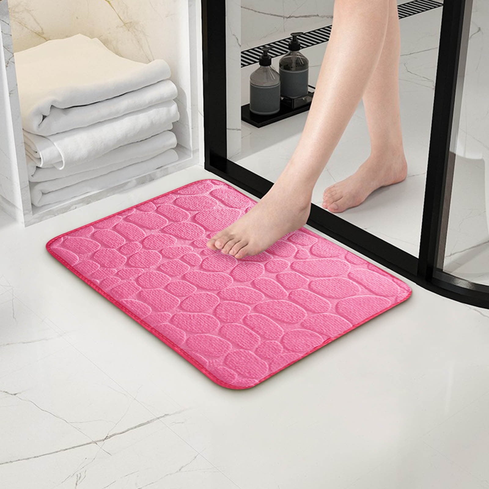 Dmlowu Bathroom Rugs - Ultra Absorbent Non-Slip Floor Bath Mat, Super Soft Shower Mat for Bath Tub, Machine Washable 16x24" (Brown) #B-Pink