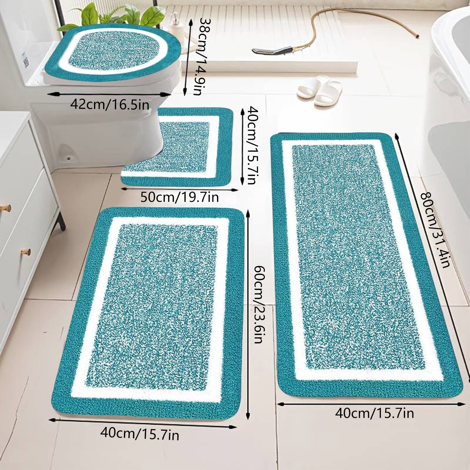 PALIFEUR Bathroom Rugs Sets, Non-Slip Bath Mat Set 4 Piece, Soft Comfortable Washable Bathroom Mat Set, Quicker Dry Bathroom Rug with Toilet Rug Blue