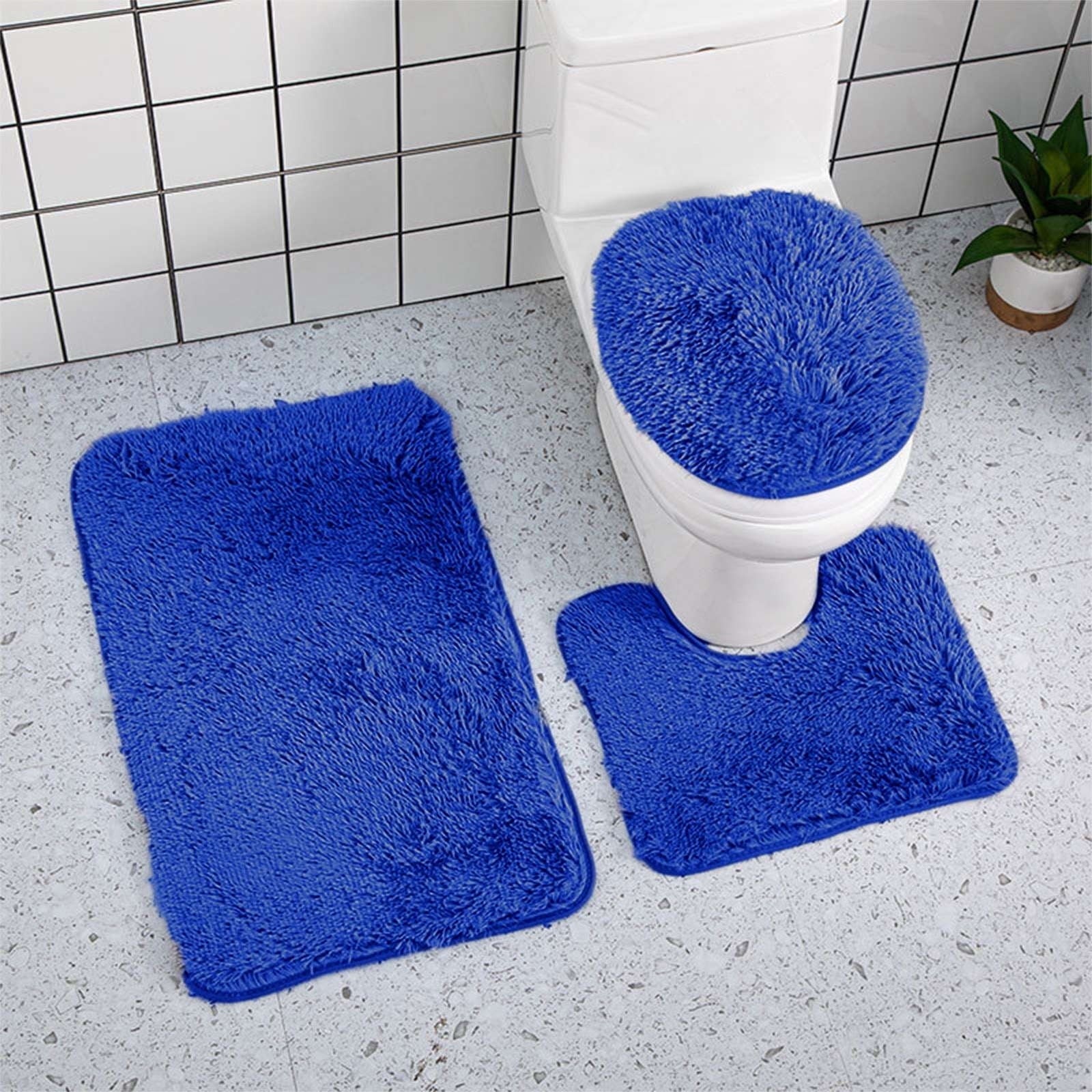 PALIFEUR Bathroom Rugs Sets, Non-Slip Bath Mat Set 3 Piece, Soft Comfortable Washable Bathroom Mat Set, Quicker Dry Bathroom Rug with Toilet Rug Blue