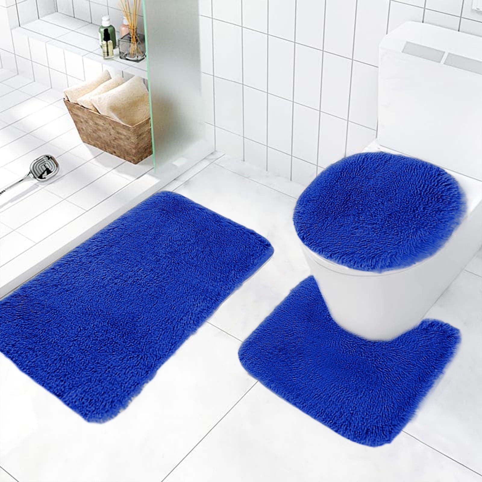 PALIFEUR Bathroom Rugs Sets, Non-Slip Bath Mat Set 3 Piece, Soft Comfortable Washable Bathroom Mat Set, Quicker Dry Bathroom Rug with Toilet Rug Blue
