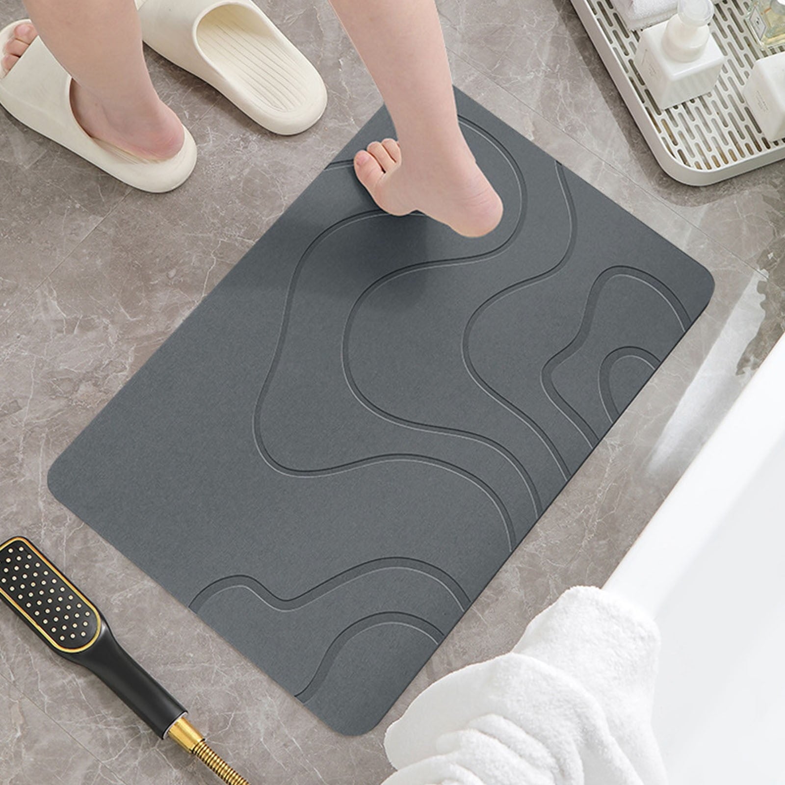 PALIFEUR Stone Bath Mat, 16x24" Quick Drying Diatomaceous Earth Bath Mat Super Absorbent Non Slip Stone Bath Mats Washable Rug for Bathroom Floor Kitchen Shower Dark Gray