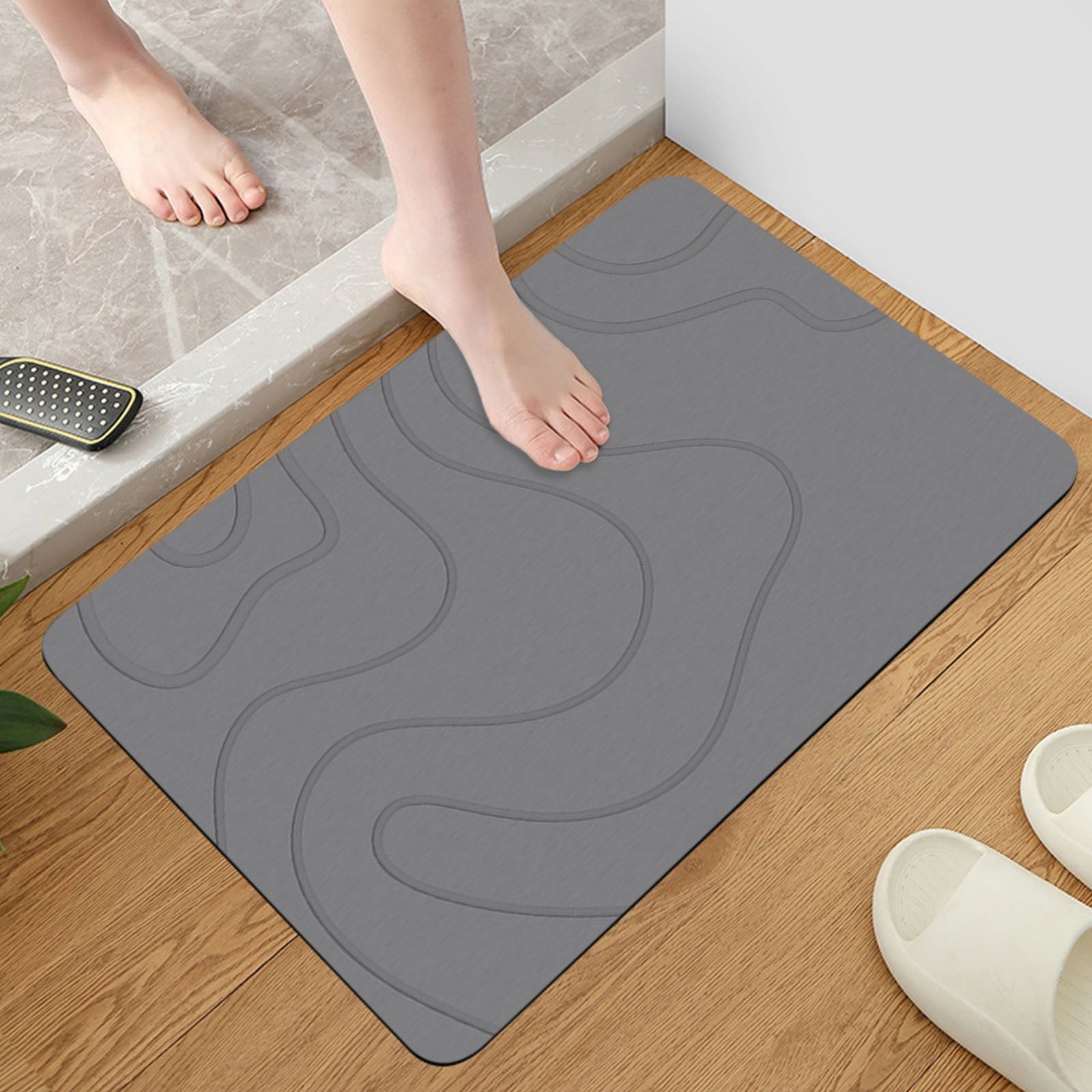 PALIFEUR Stone Bath Mat, 16x24" Quick Drying Diatomaceous Earth Bath Mat Super Absorbent Non Slip Stone Bath Mats Washable Rug for Bathroom Floor Kitchen Shower, Dark Gray