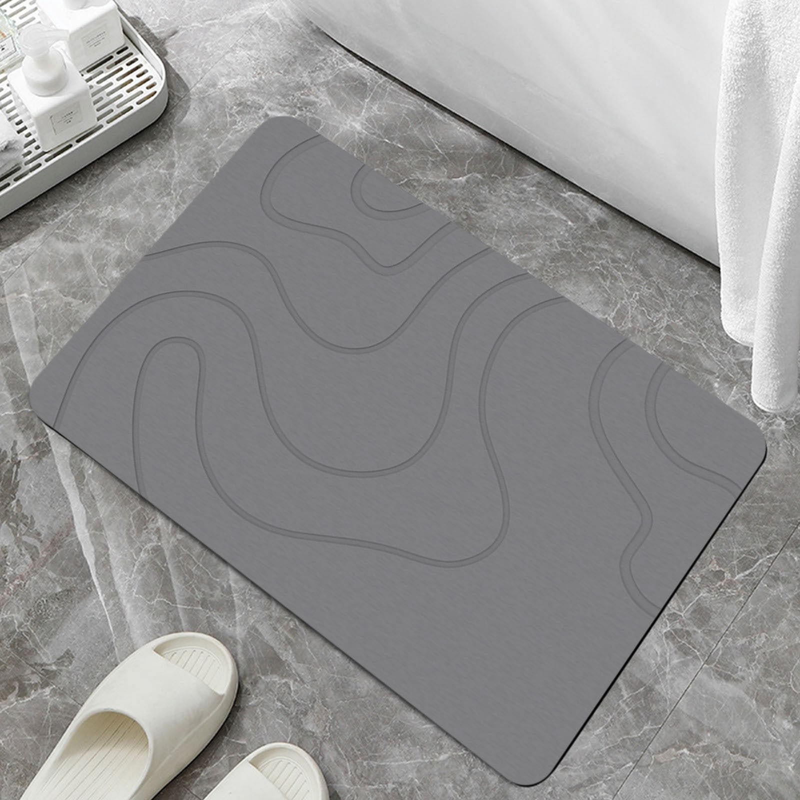 PALIFEUR Stone Bath Mat, 16x24" Quick Drying Diatomaceous Earth Bath Mat Super Absorbent Non Slip Stone Bath Mats Washable Rug for Bathroom Floor Kitchen Shower, Dark Gray