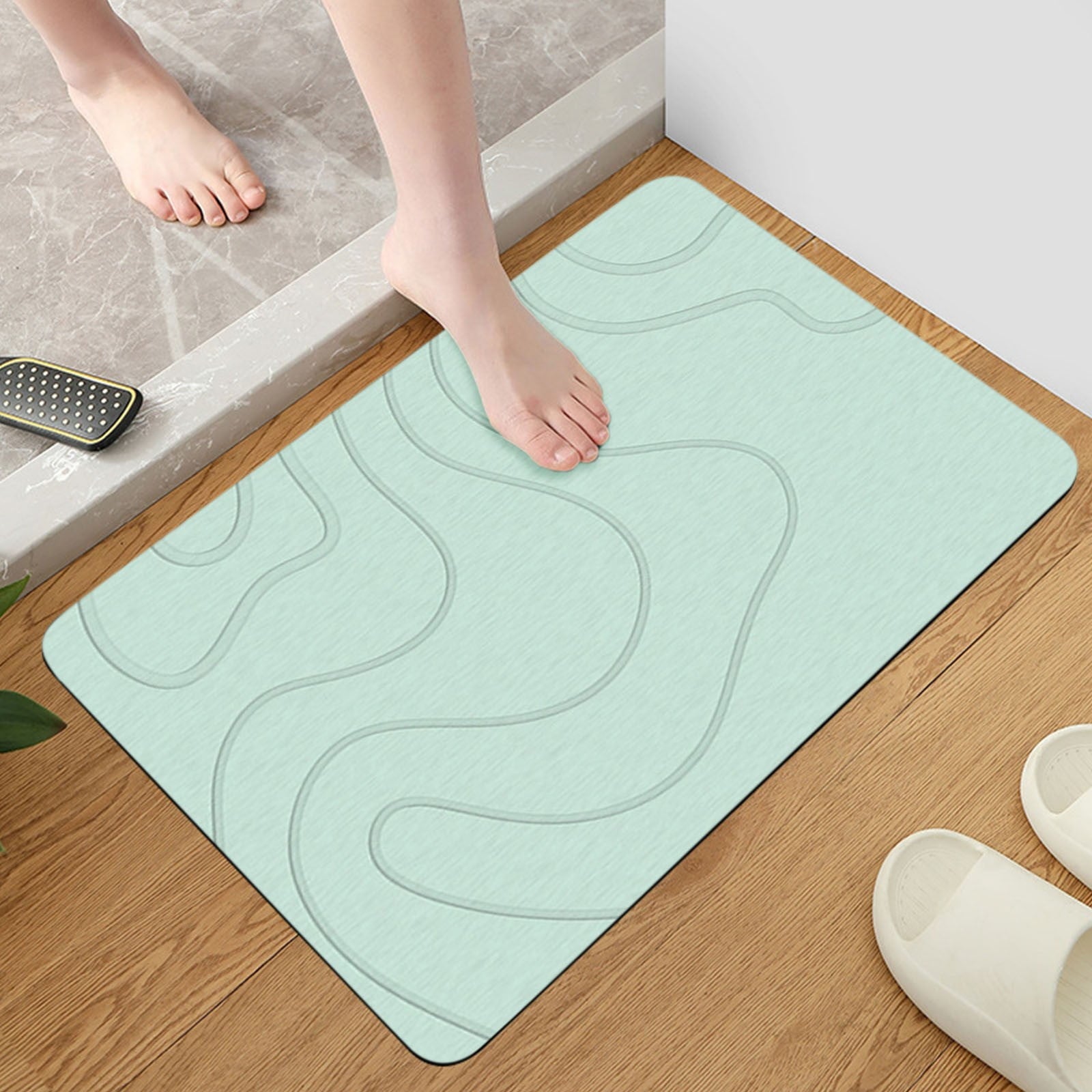 PALIFEUR Stone Bath Mat, 16x24" Quick Drying Diatomaceous Earth Bath Mat Super Absorbent Non Slip Stone Bath Mats Washable Rug for Bathroom Floor Kitchen Shower, Dark Gray Green