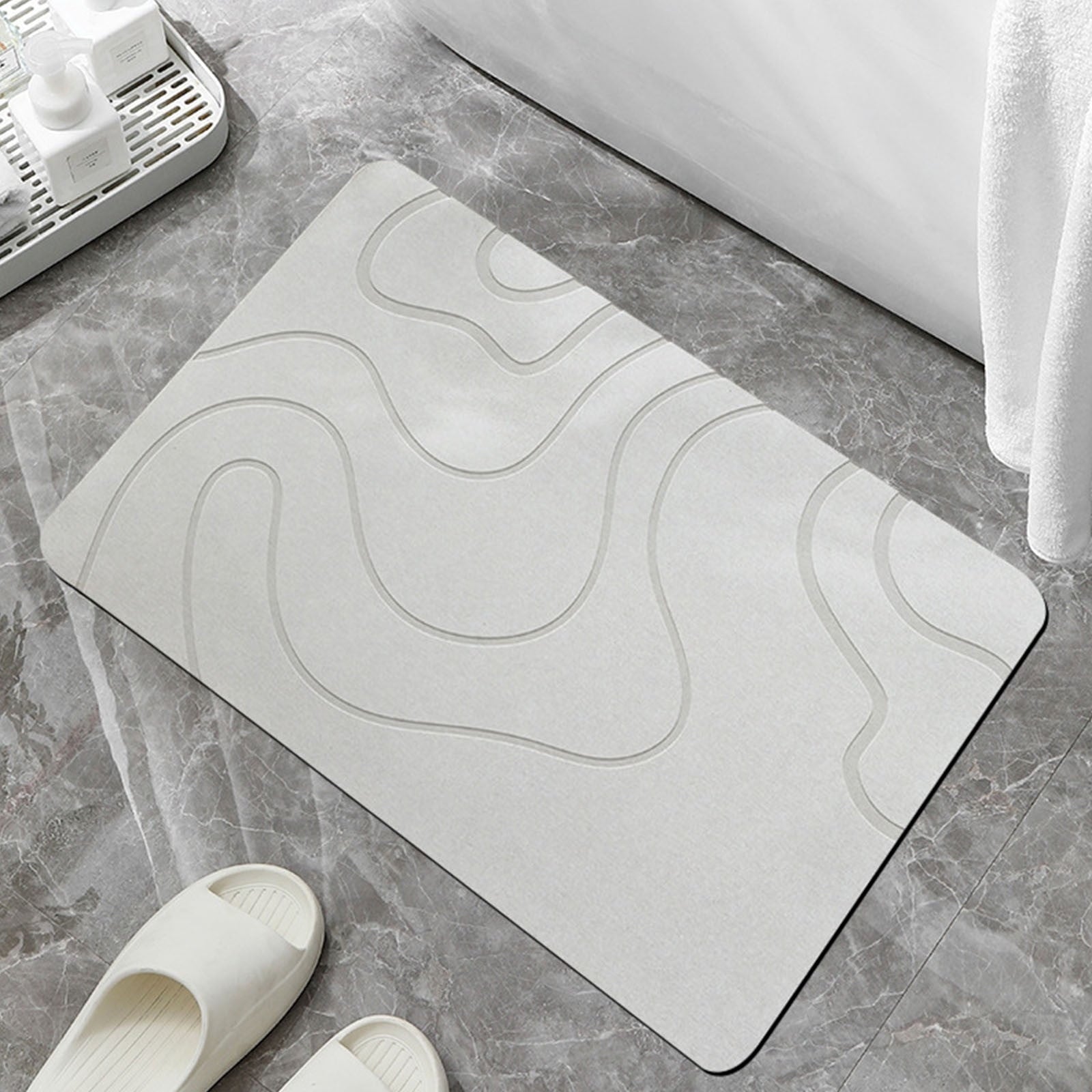PALIFEUR Stone Bath Mat, 16x24" Quick Drying Diatomaceous Earth Bath Mat Super Absorbent Non Slip Stone Bath Mats Washable Rug for Bathroom Floor Kitchen Shower, Dark Gray White