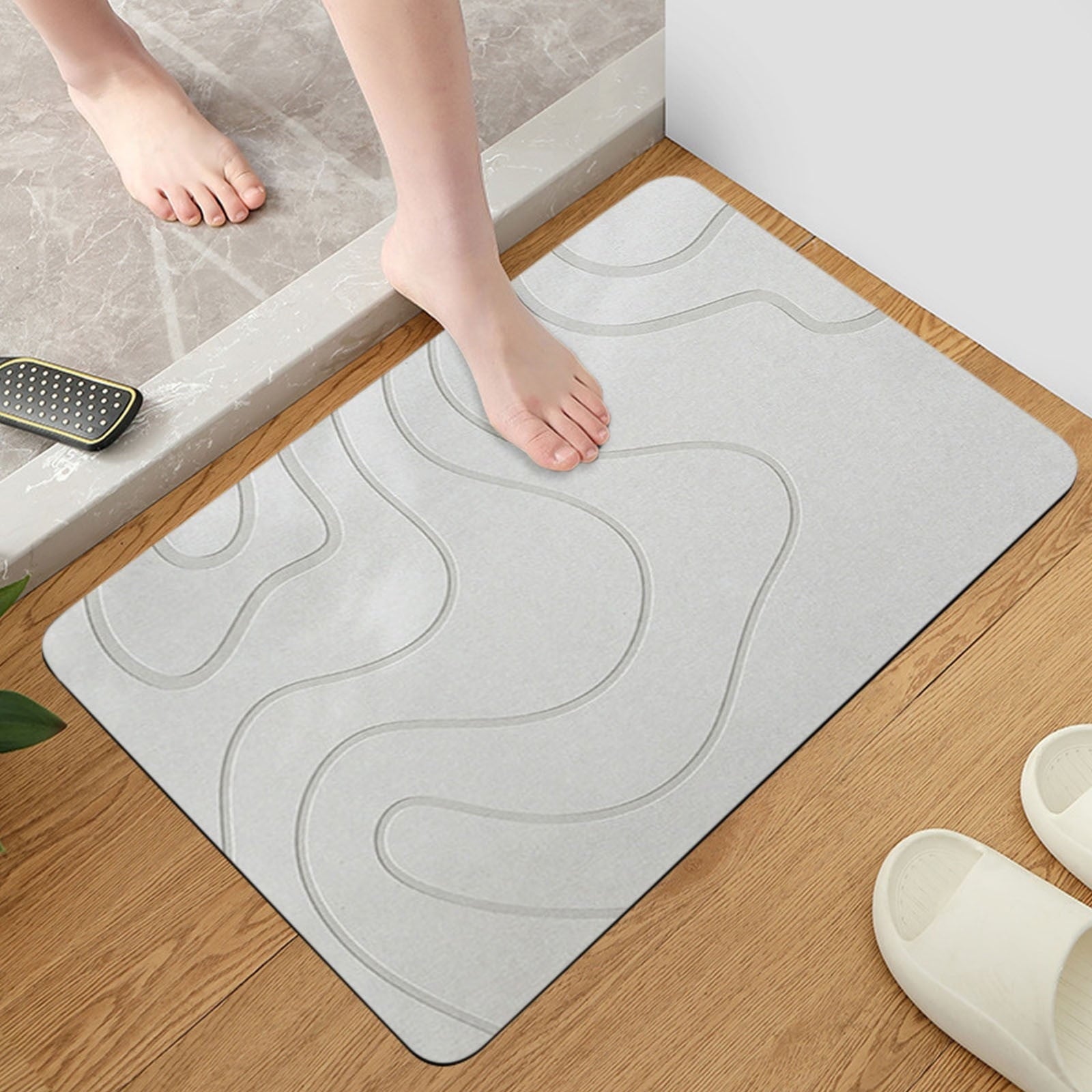 PALIFEUR Stone Bath Mat, 16x24" Quick Drying Diatomaceous Earth Bath Mat Super Absorbent Non Slip Stone Bath Mats Washable Rug for Bathroom Floor Kitchen Shower, Dark Gray White