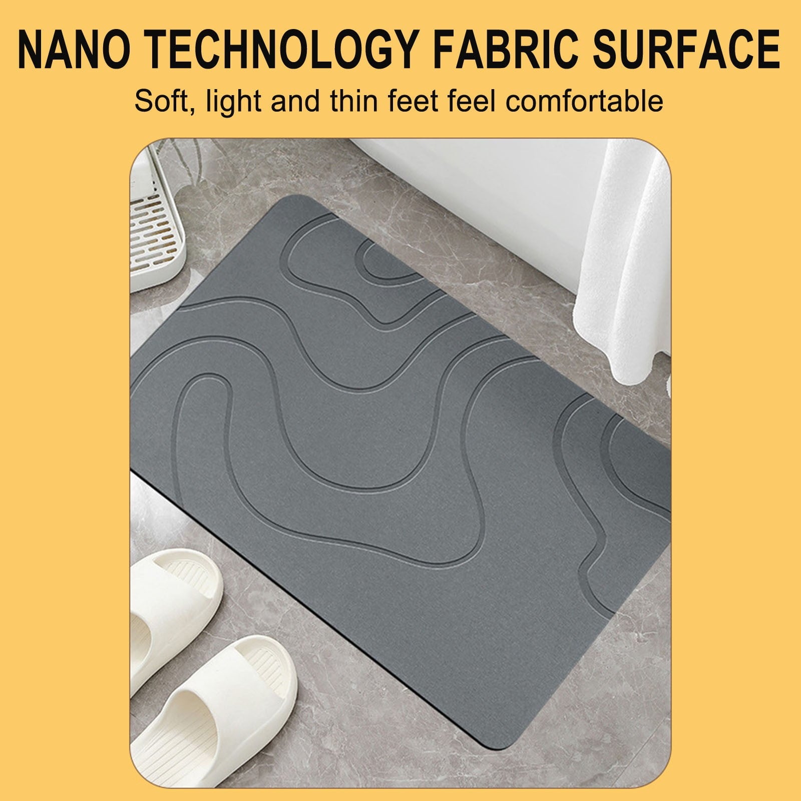 PALIFEUR Stone Bath Mat, 16x24" Quick Drying Diatomaceous Earth Bath Mat Super Absorbent Non Slip Stone Bath Mats Washable Rug for Bathroom Floor Kitchen Shower, Dark Gray White