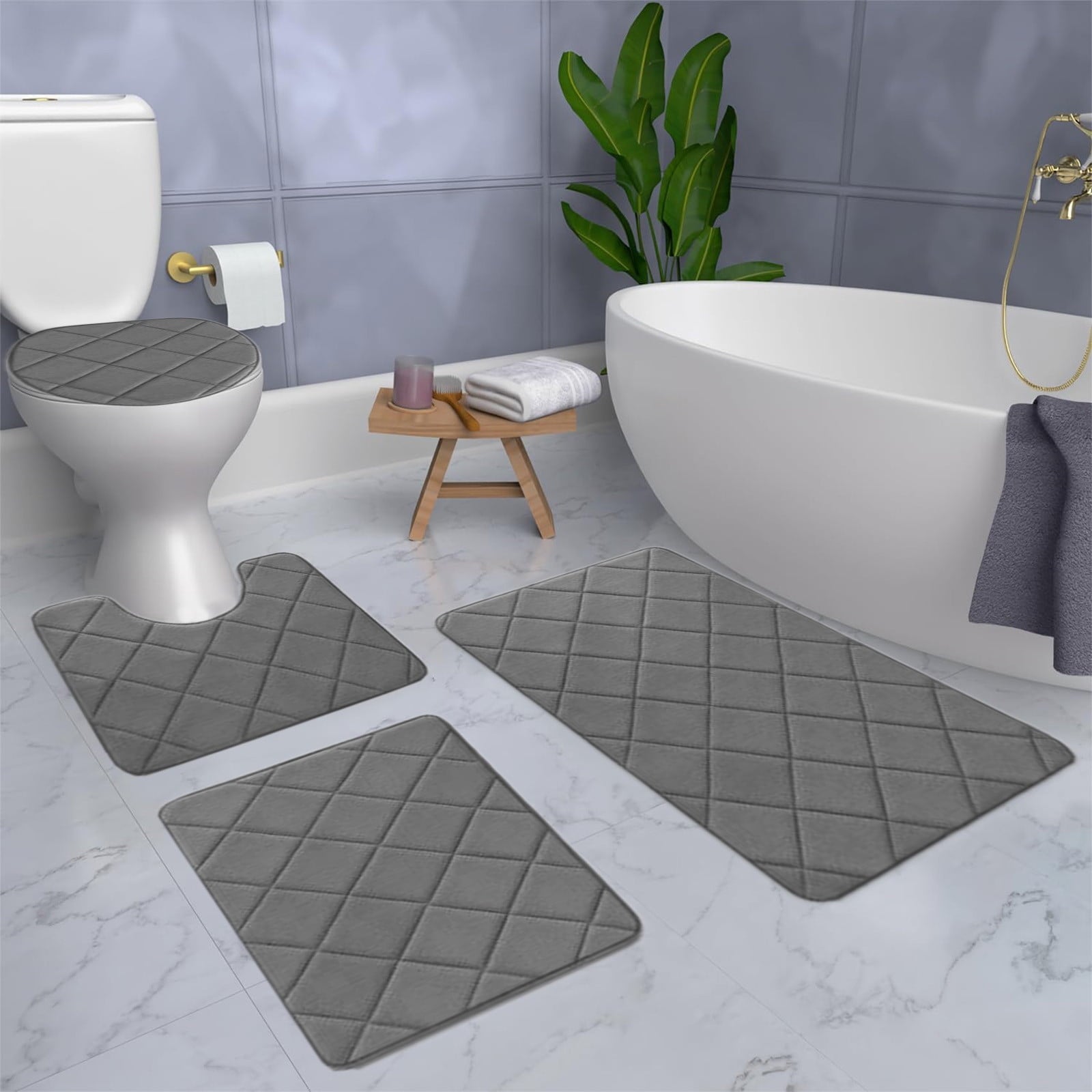 Clearance Tyidzon Bathroom Rugs 4 Piece Ultra Soft & Non-Slip Memory Foam Bath Mats for Bathroom, Absorbent Quick-Drying Bath Mats for Shower Bathroom Floor Rugs Dark Gray