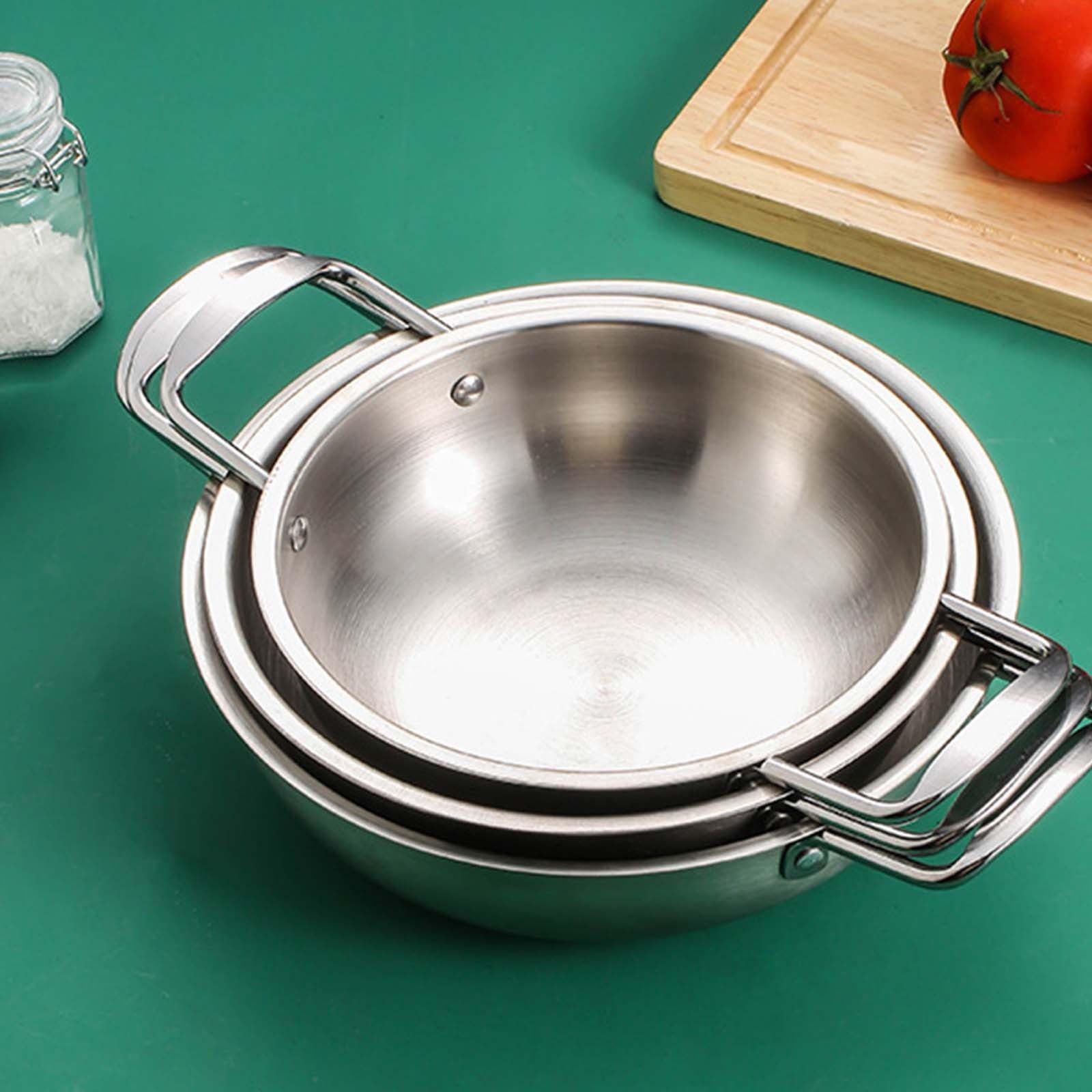 Stainless Steel Instant Noodle Pot , 7.1" Korean Ramen Noodle Pot with Handles Stainless Everyday Pan Golden Korean Cooking Pot for Soup Noodle Pasta Home and Outdoor Dishwasher SLA