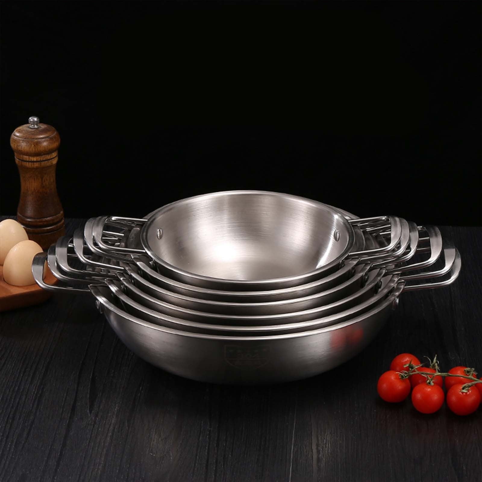Stainless Steel Instant Noodle Pot , 7.1" Korean Ramen Noodle Pot with Handles Stainless Everyday Pan Golden Korean Cooking Pot for Soup Noodle Pasta Home and Outdoor Dishwasher SLA
