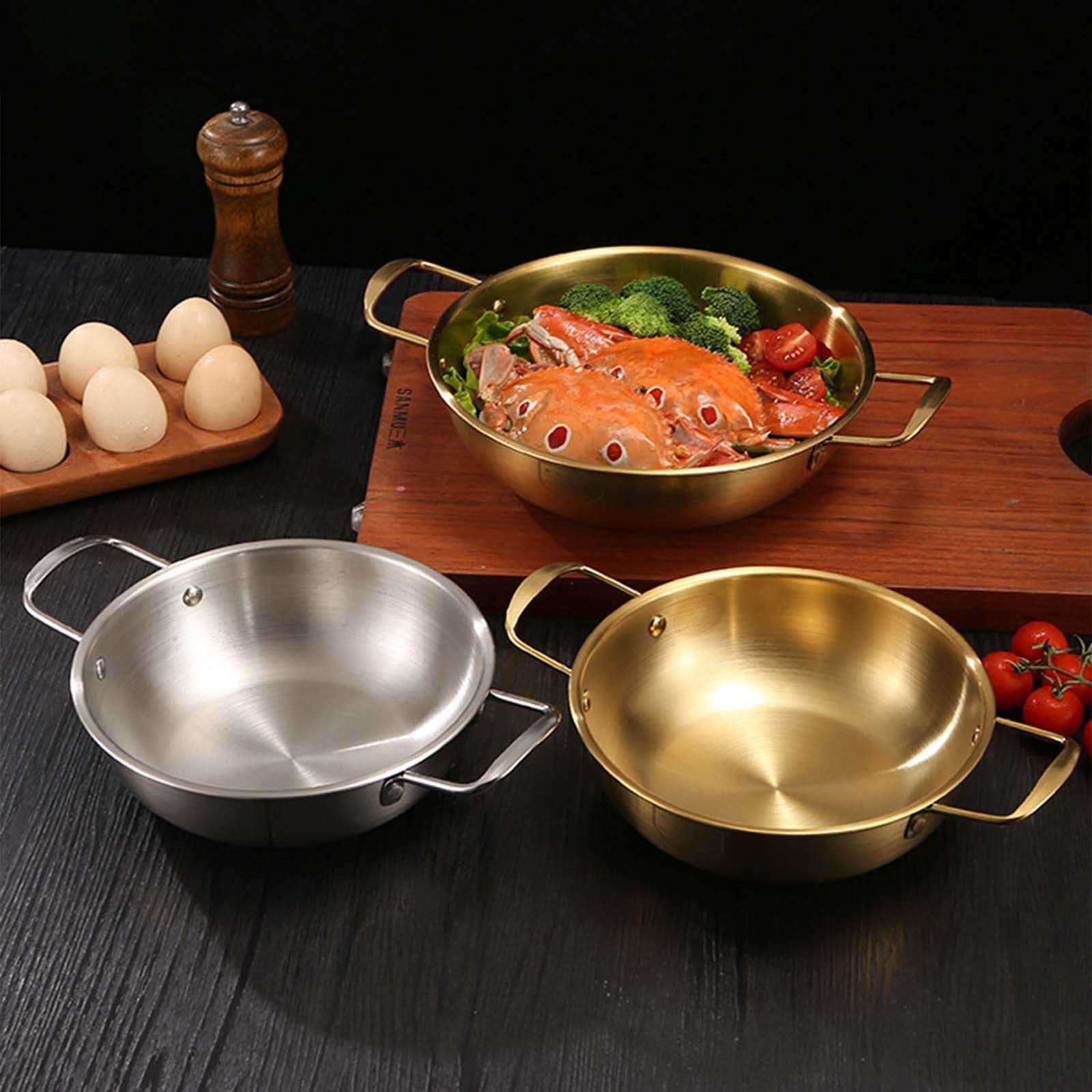 Stainless Steel Instant Noodle Pot , 7.1" Korean Ramen Noodle Pot with Handles Stainless Everyday Pan Golden Korean Cooking Pot for Soup Noodle Pasta Home and Outdoor Dishwasher SLD