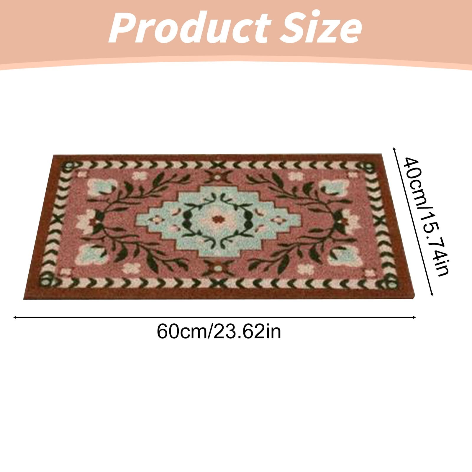 1 Carpet Doormat 60X40cm Coconut Coir Entrance Mat Non Outdoor Rug for Front Door Patio and Kitchen One Size Khaki
