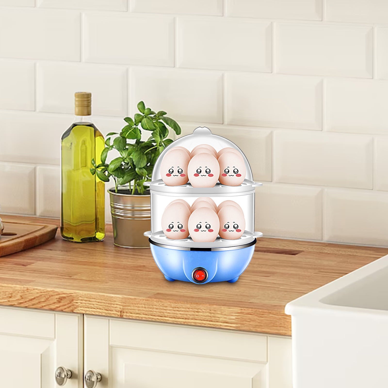 Egg Steamer ! Eggs Cooker Double Breakfast Machine Stainless Steel Multi Function Steamer, Cooking Molds Promotion Include 1*Egg Steamer Blue