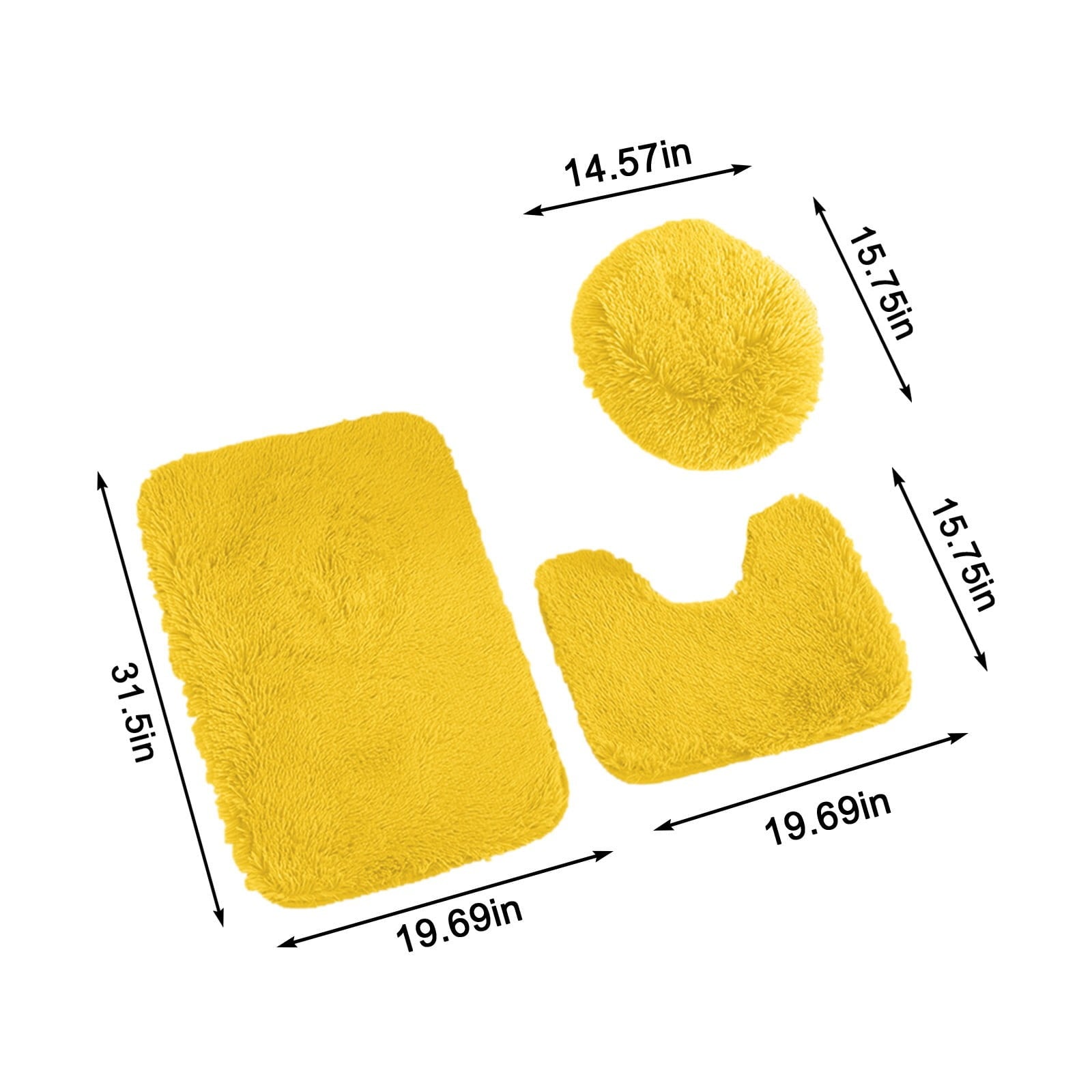 Ultra Soft Bathroom Rug Set 3 Piece-Includes Water Absorbent Non-Slip Bath Rug Contour Mat Toilet Lid Cover,New Vuyungers Microfiber Bath Rugs for Tub Shower Bathroom Floor,Machine Washable Yellow