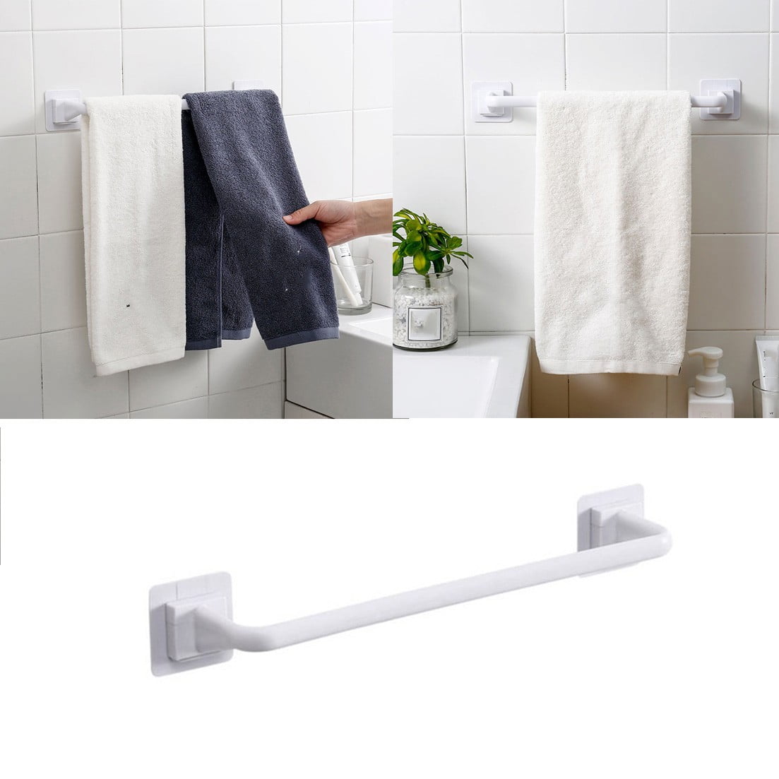 Self Adhesive Towel Bar, Heavy Duty No Drill Hand Towel Hanger for Bathroom and Kitchen Towel Storage Self, (Black/1 Pcs) 15Inches 15" Black