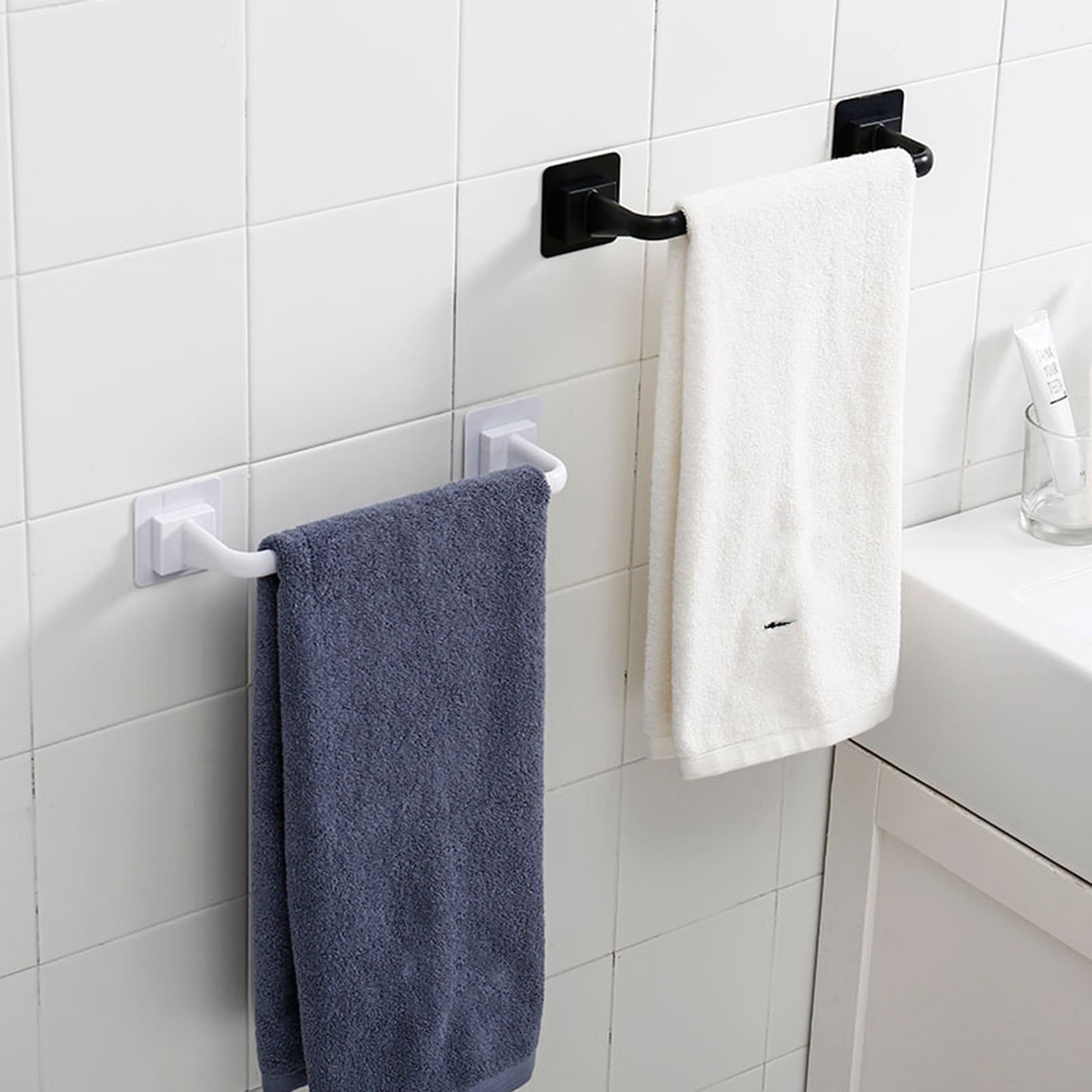 Self Adhesive Towel Bar, Heavy Duty No Drill Hand Towel Hanger for Bathroom and Kitchen Towel Storage Self, (Black/1 Pcs) 15Inches 10.63" White