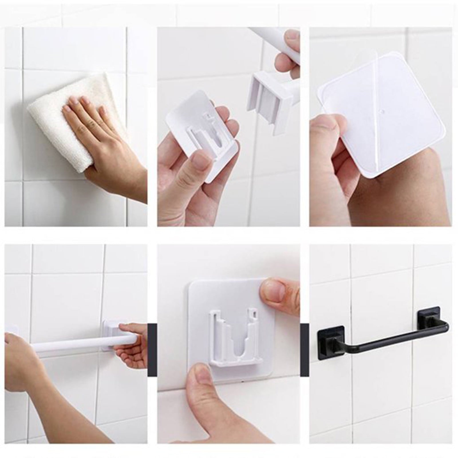 Self Adhesive Towel Bar, Heavy Duty No Drill Hand Towel Hanger for Bathroom and Kitchen Towel Storage Self, (Black/1 Pcs) 15Inches 10.63" White