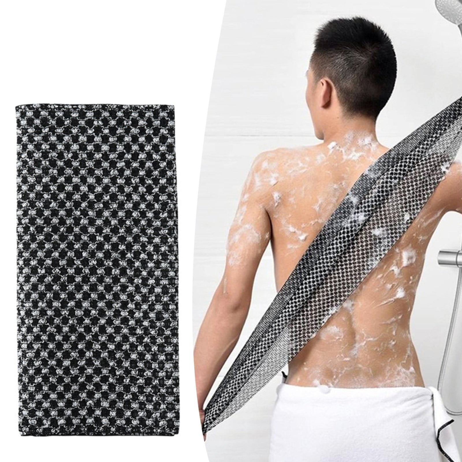 Exfoliating Washcloth Towel,Extra Rough Body & Back Scrubber for Use in Shower Bath, Long Exfoliating Body Scrubber, Exfoliator Shower Towel for Men Women, 39.37x9.84 39.37" x 9.84" Black