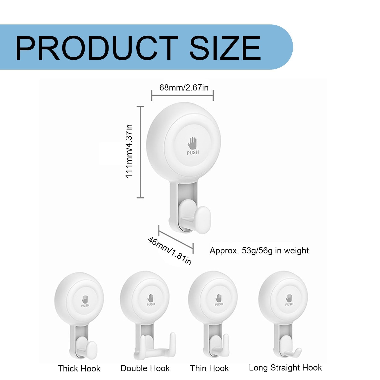 Powerful Suction Cup Shower Hooks for Towel, Loofah, 360° Rotatable Damage-free Hanging Versatile Wall Hooks for Inside Bathroom, Decoration, Removable Suction Holders, 1 Pcs, 4.37x2.67x1.81 4.37" x 2.67" x 1.81" White