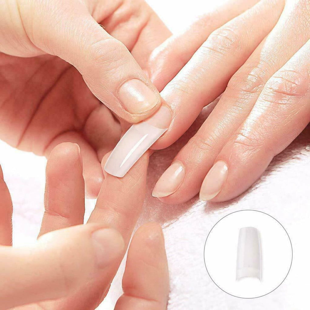 500PCS Acrylic Nail Tips,French Style Artificial False Nails for Manicure,DIY Nail Art with Storage Box,10 Sizes,Natural & Clear,Perfect Gift for Nail & Home Use White