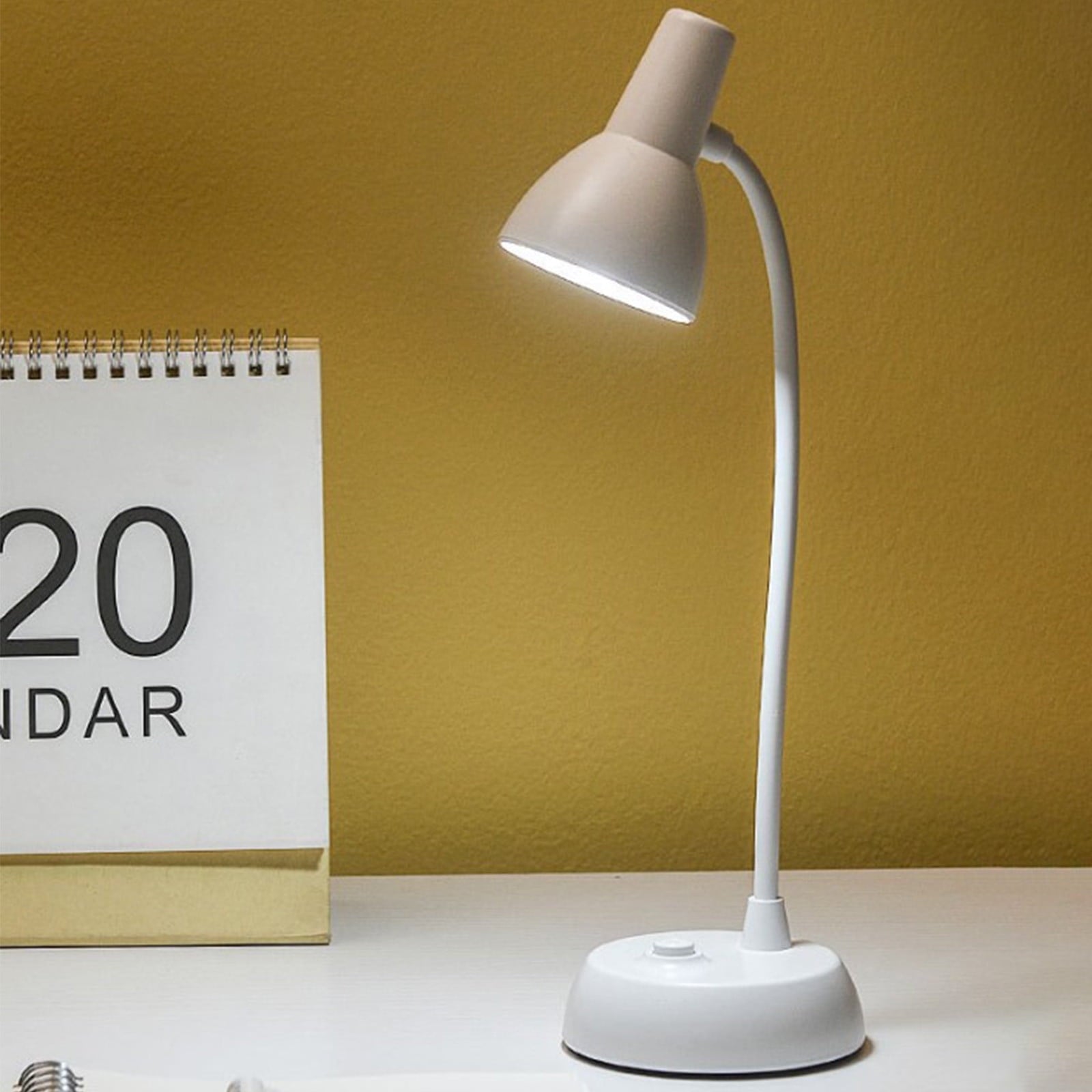 Cute Pink Desk Lamp with USB Charging Port,Dimmable LED Table Lamp for Home Office,Flexible Neck Reading Light with Auto Dimming,Power Adapter Included,LED Eye Protection Table Lamp White