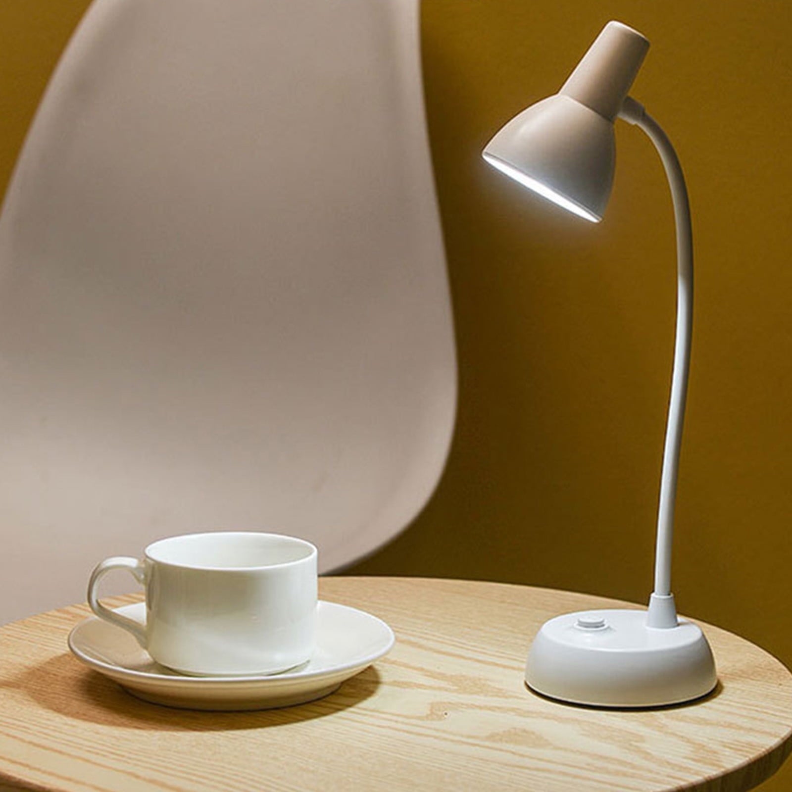 Cute Pink Desk Lamp with USB Charging Port,Dimmable LED Table Lamp for Home Office,Flexible Neck Reading Light with Auto Dimming,Power Adapter Included,LED Eye Protection Table Lamp White