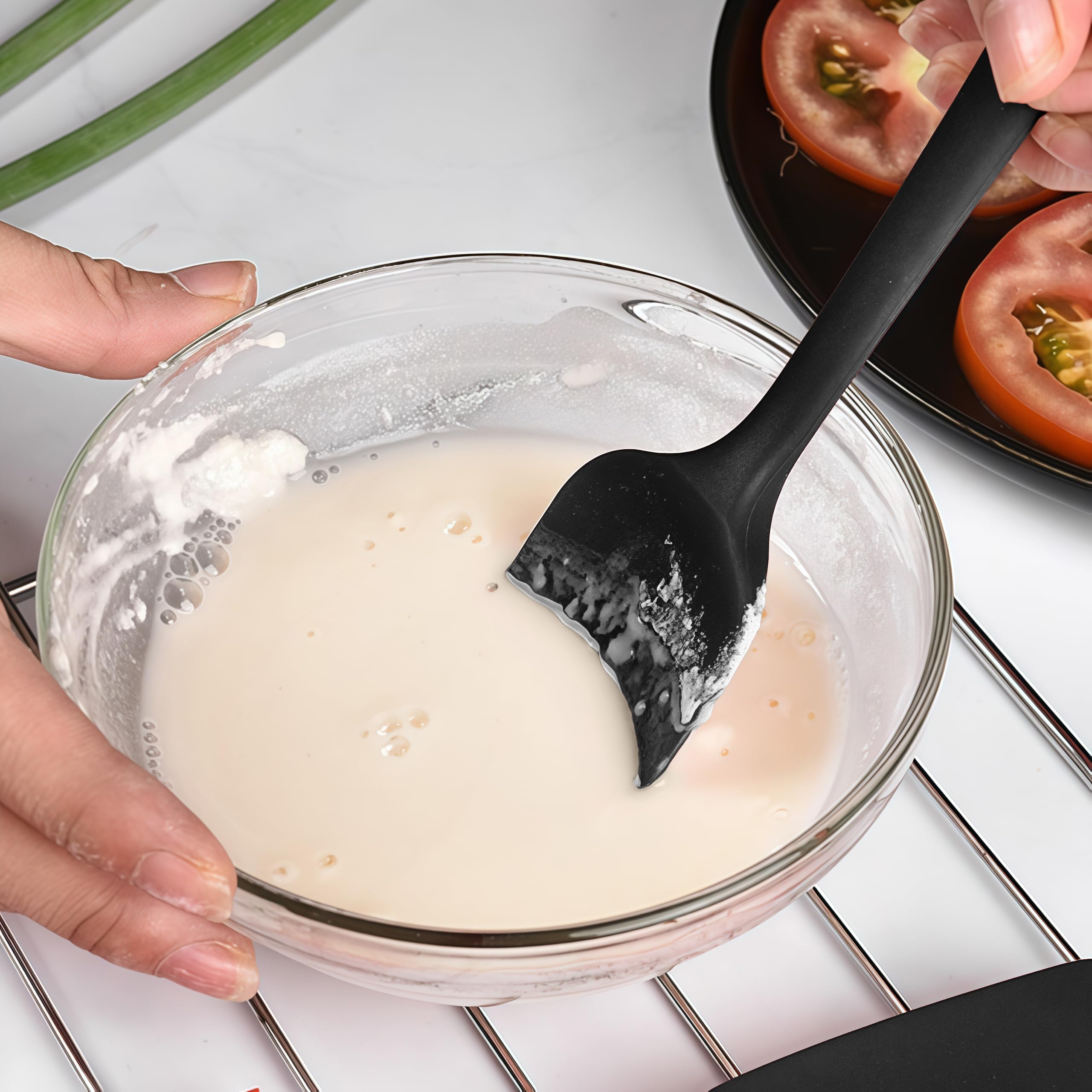 Kitchen Utensils Set - Spatula Set - Silicone Spatulas - Pan Scraper - Baking Utensils - Cooking Utensils - Kitchen Accessories - Pastry Brush - Baking Utensils - Pan Scrapers - Silicone Spoon - Pan Scraper Set - Heat Resistant - Black - 6 Pieces